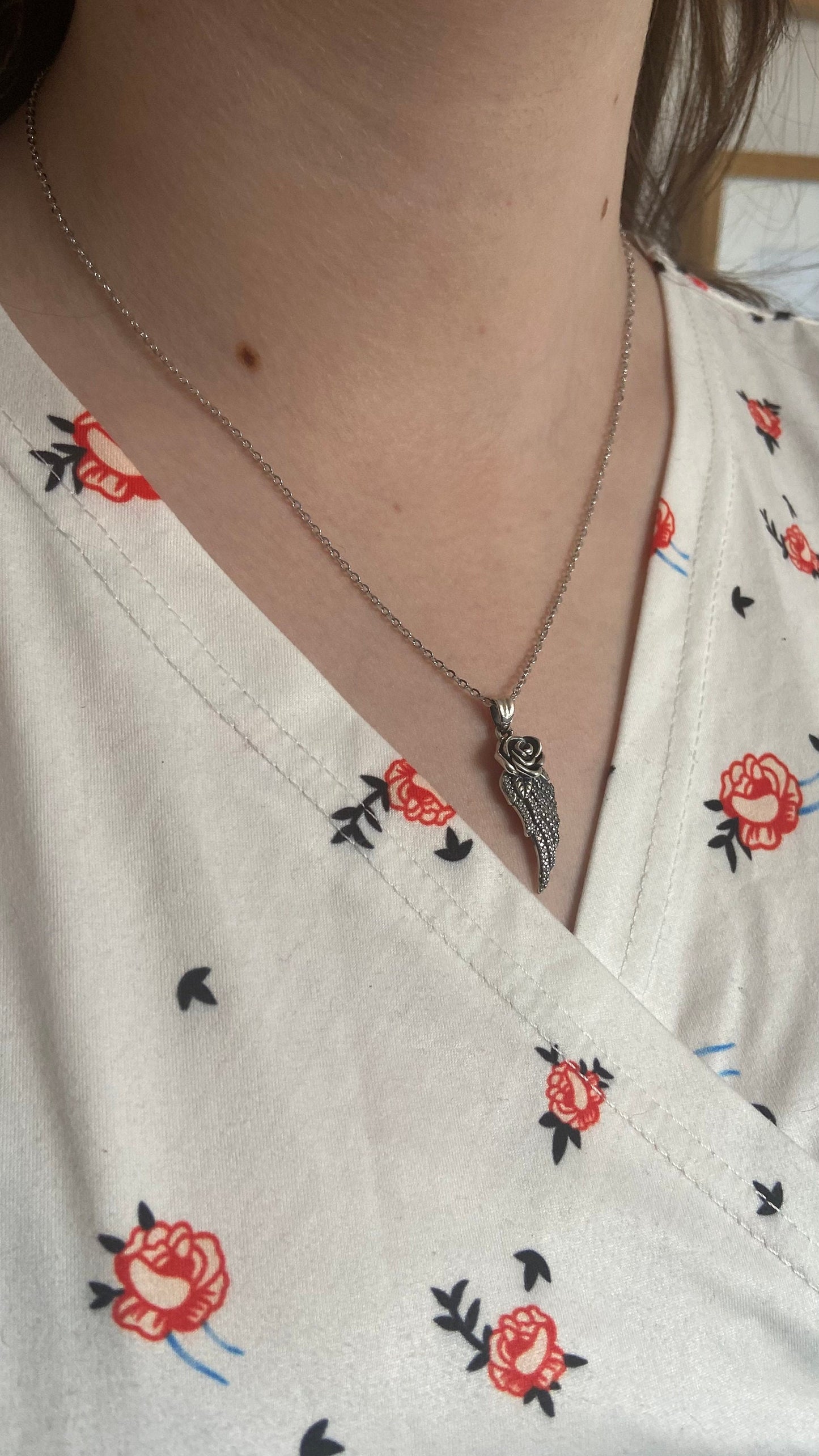 Angel Wing Rose Pendant Necklace, Zirconia, Angel Wing Stirling Silver 925, Guardian Angel Necklace, Eternal Love, For Her, For Wife