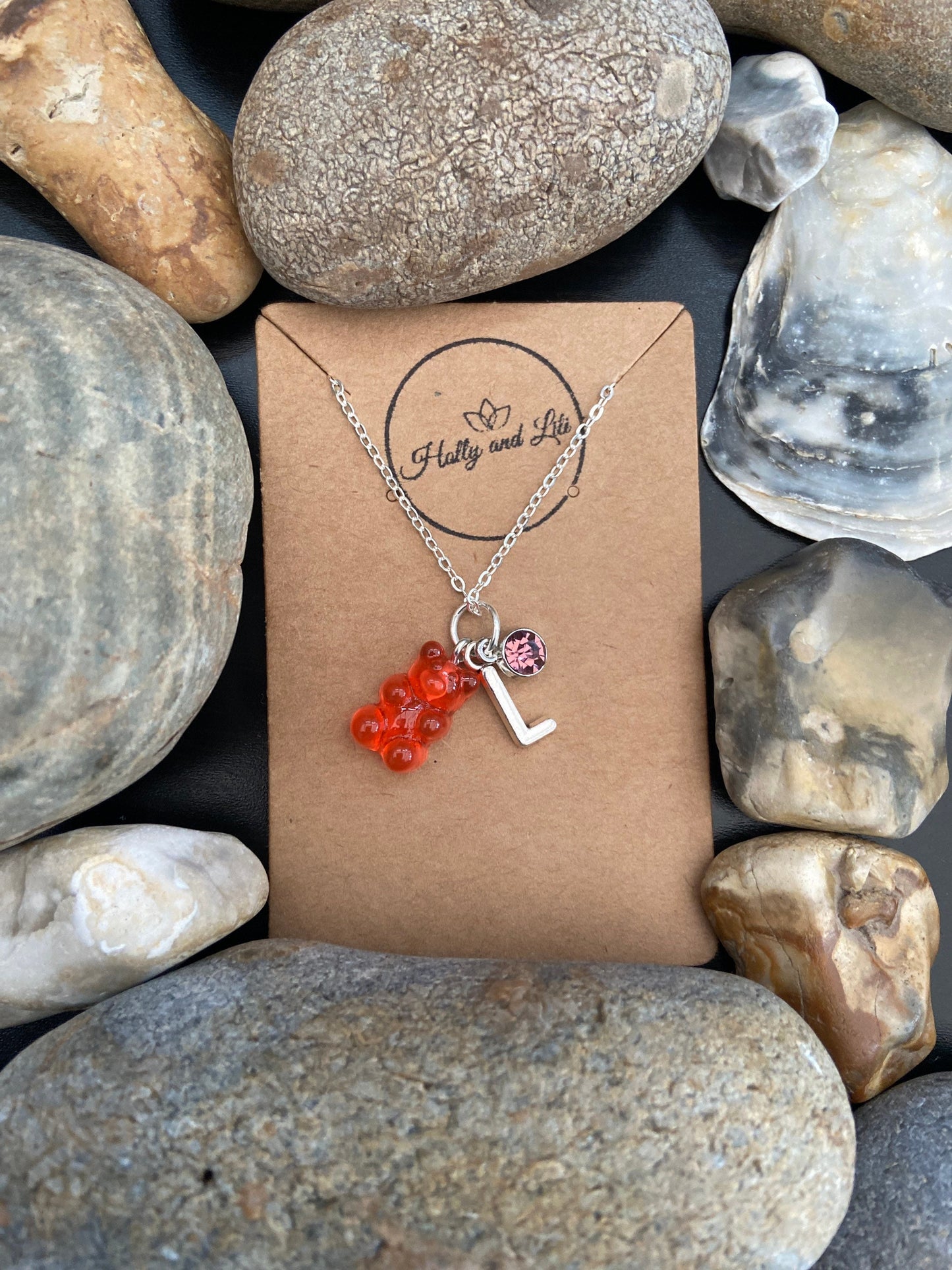 Gummy Bear Red Personalised Pendant Charm Necklace, Alphabet Initials, Birthstone Charm, Teddy Bear Chain, Red Bear, Cute Gift for Her