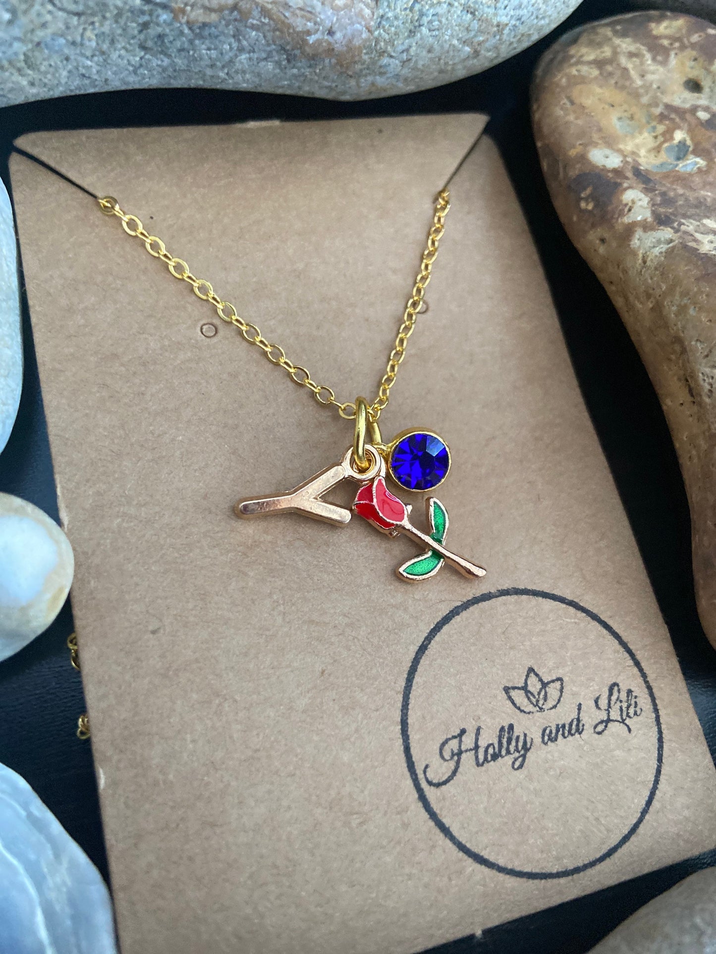 Rose Personalised Love You Pendant Red Charm Gold Necklace, Alphabet Initials, Birthstone Charm, Cute Gifts, Roses, Flowers, Sign Of Love