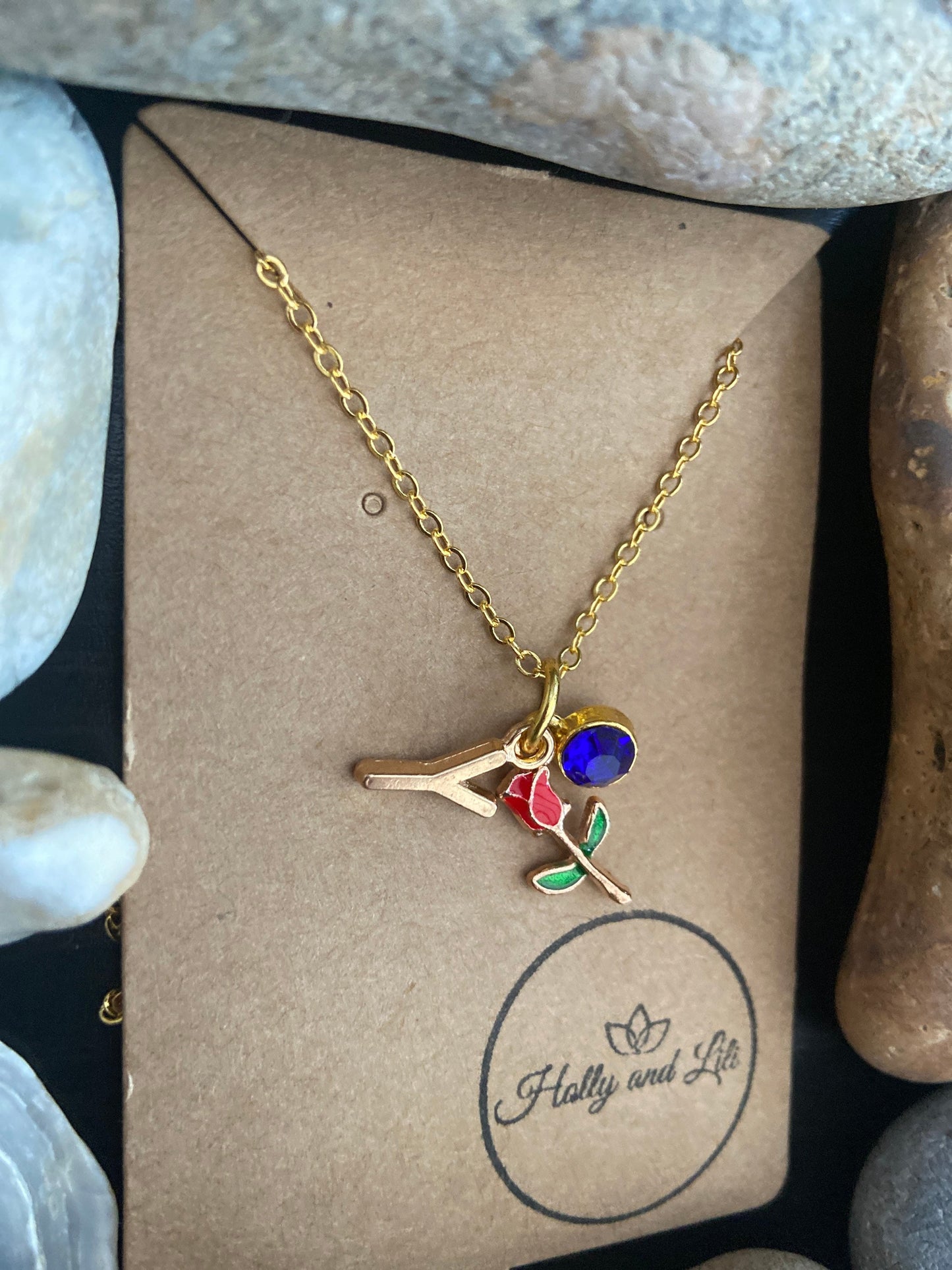 Rose Personalised Love You Pendant Red Charm Gold Necklace, Alphabet Initials, Birthstone Charm, Cute Gifts, Roses, Flowers, Sign Of Love