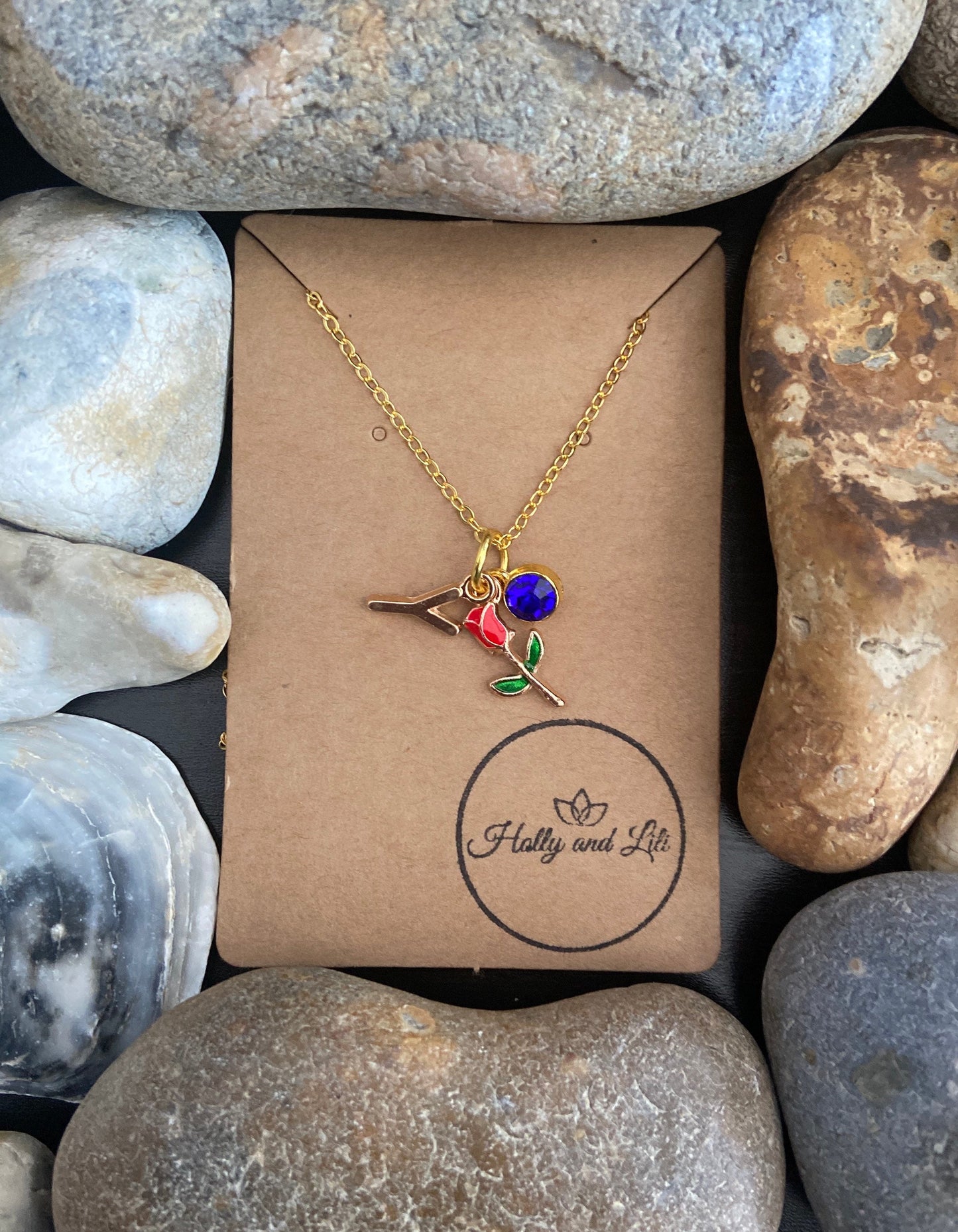 Rose Personalised Love You Pendant Red Charm Gold Necklace, Alphabet Initials, Birthstone Charm, Cute Gifts, Roses, Flowers, Sign Of Love