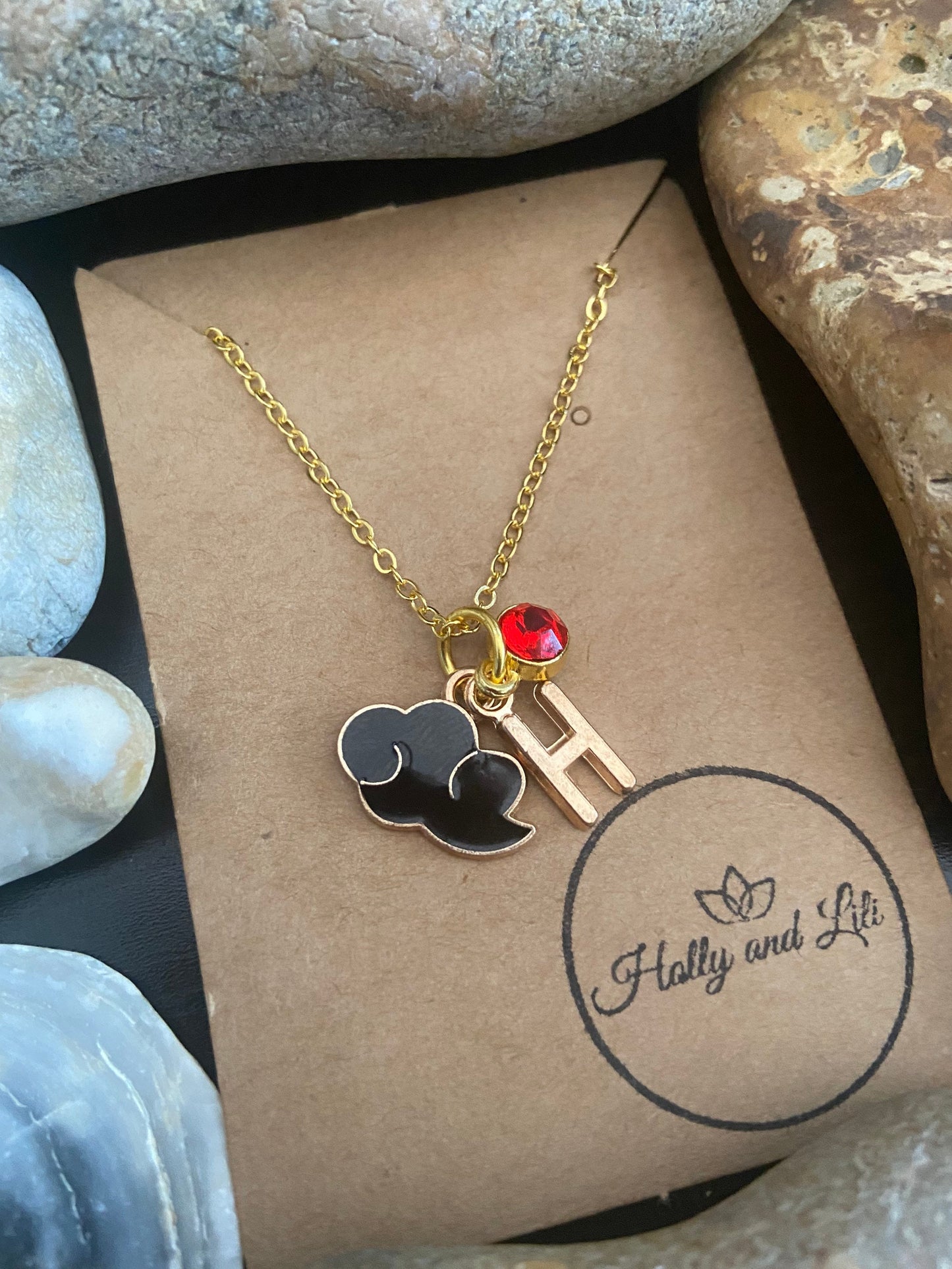 Cloud Black Style Personalised Pendant Charm Gold Necklace, Alphabet Initials, Birthstone Charm, Cloudy Weather, Clouds, Cute Gift for Her