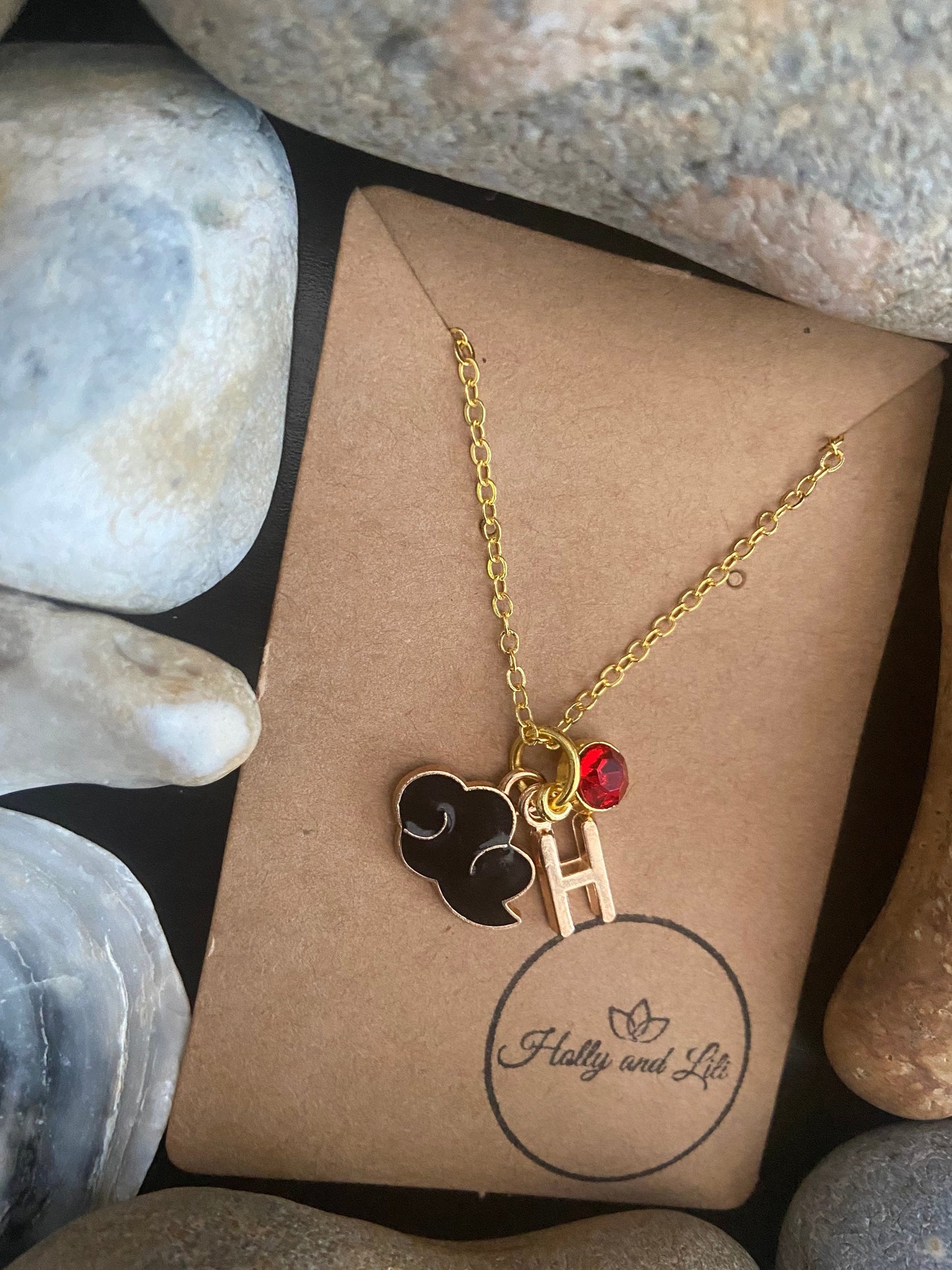 Cloud Black Style Personalised Pendant Charm Gold Necklace, Alphabet Initials, Birthstone Charm, Cloudy Weather, Clouds, Cute Gift for Her
