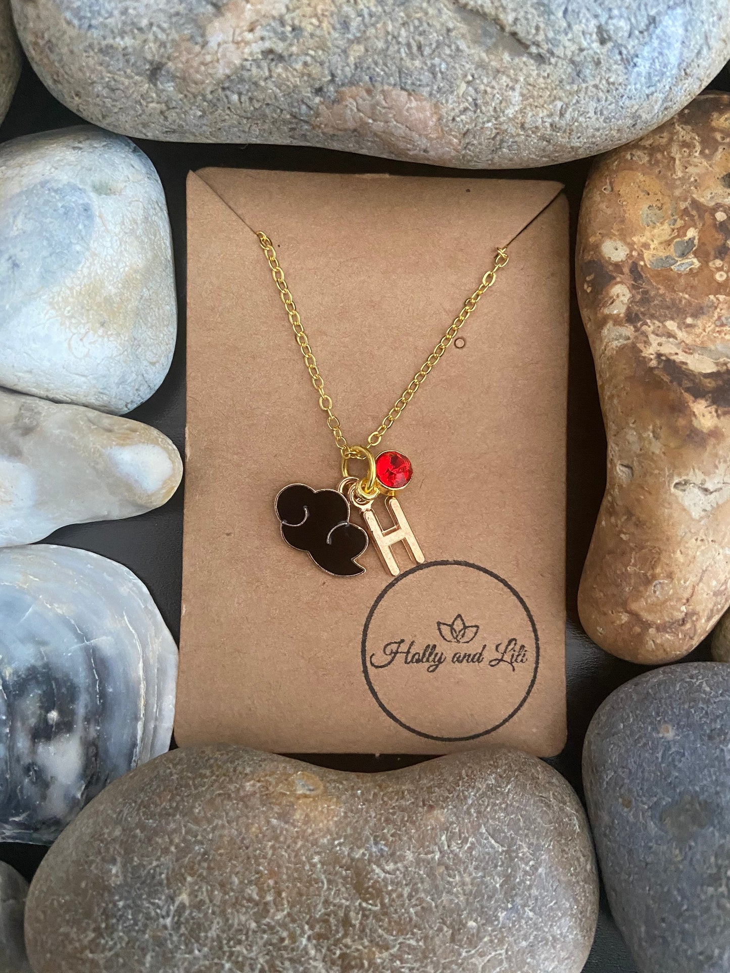 Cloud Black Style Personalised Pendant Charm Gold Necklace, Alphabet Initials, Birthstone Charm, Cloudy Weather, Clouds, Cute Gift for Her