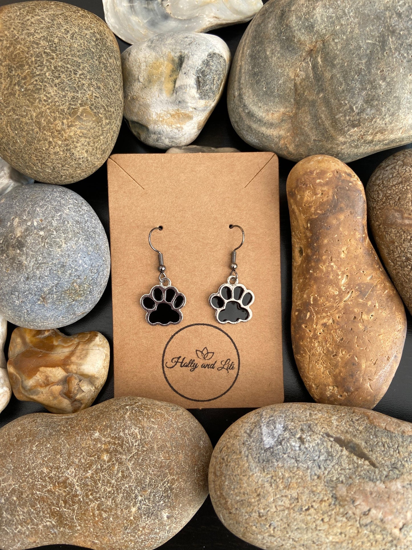 Animal Paw Style Novelty Earrings, Personalised Paw Print Earring Hoops, Paw Earring Hooks, Black Paws Novelty Earrings, Gifts For Pet lover