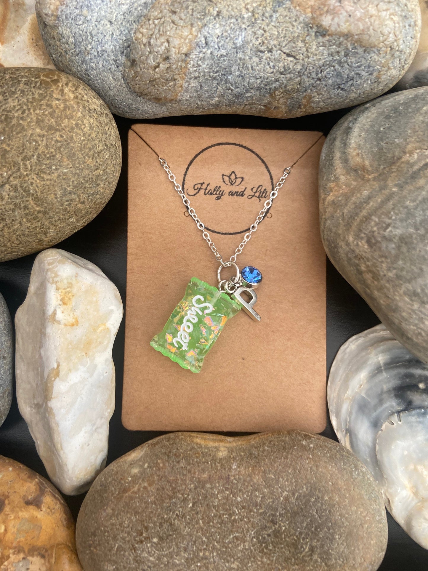 Sweets Green, Personalised Pendant Charm Necklace, Alphabet Initials, Birthstone Charm, First Necklace, Gift For Her, Cute Unique Presents