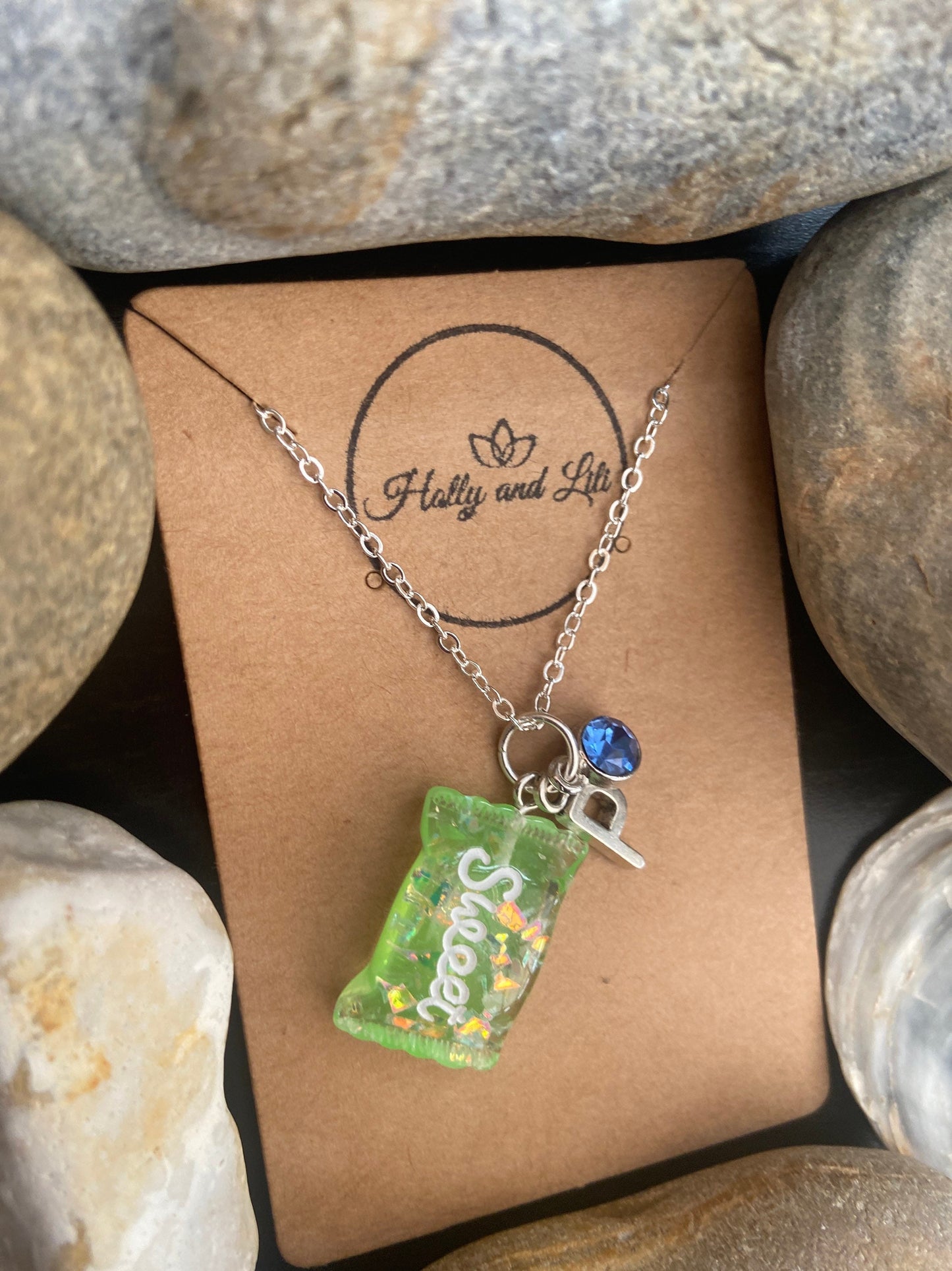 Sweets Green, Personalised Pendant Charm Necklace, Alphabet Initials, Birthstone Charm, First Necklace, Gift For Her, Cute Unique Presents