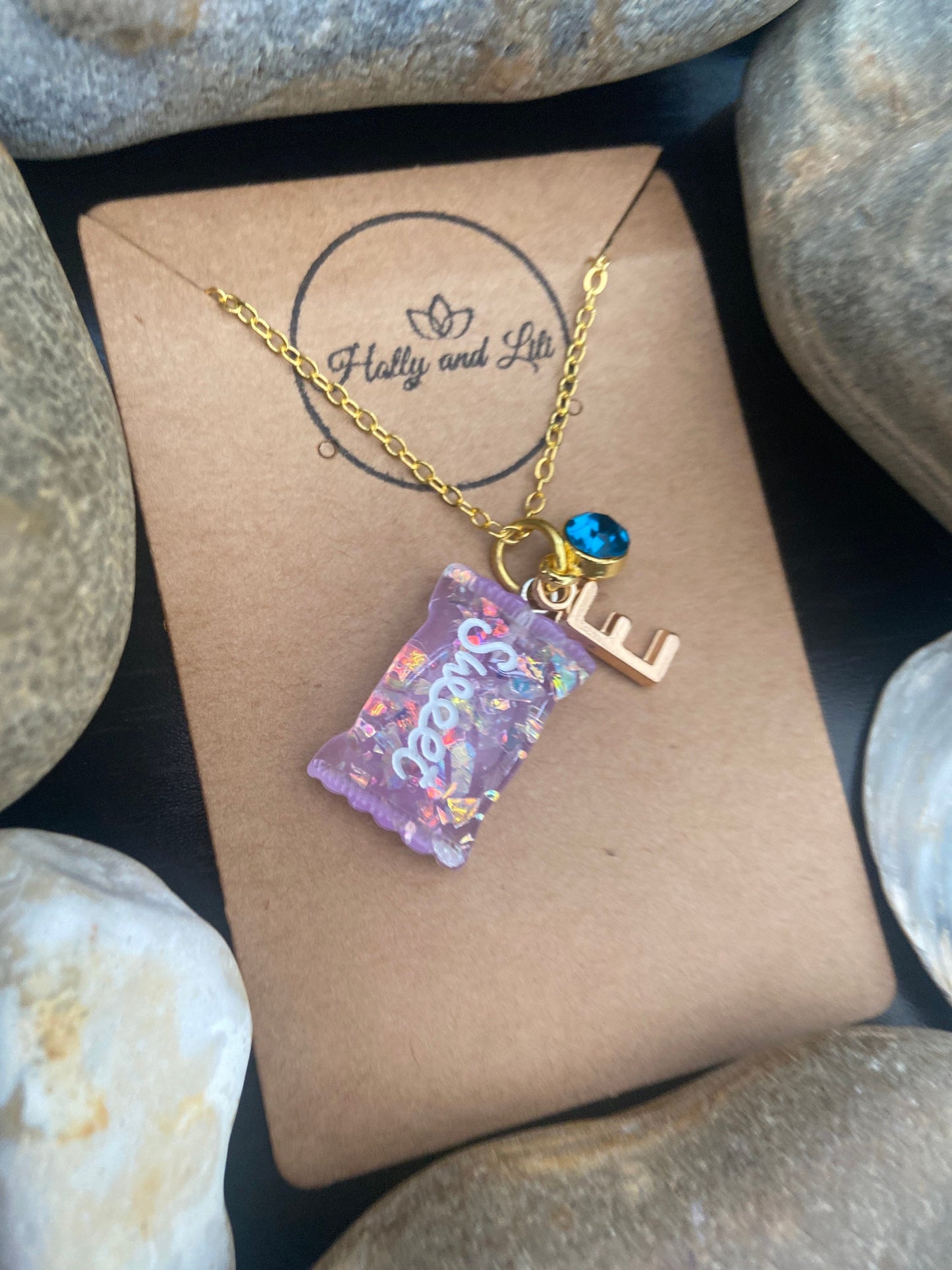 Sweets Purple, Personalised Pendant Charm Necklace, Alphabet Initials, Birthstone Charms, First Necklace, Gifts for daughter, Unique Gifts