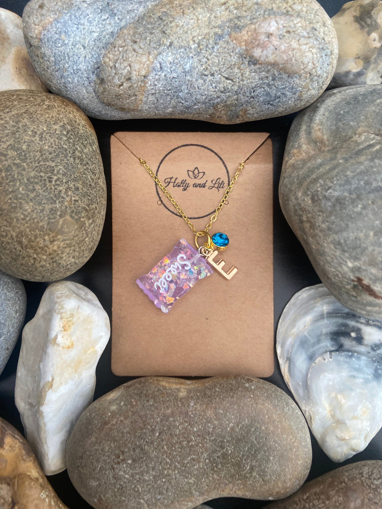 Sweets Purple, Personalised Pendant Charm Necklace, Alphabet Initials, Birthstone Charms, First Necklace, Gifts for daughter, Unique Gifts