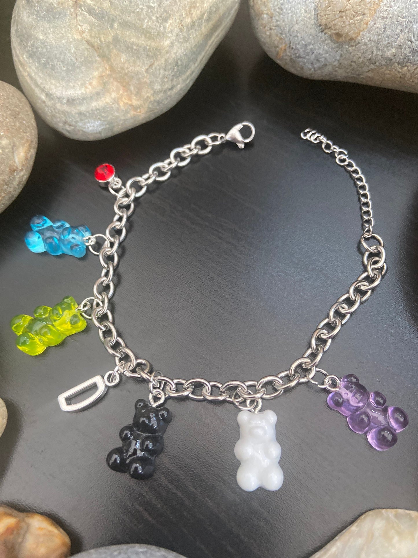 Bracelet Novelty Personalised, Gummy Bear, Alphabet Initial, Birthstone Charm, 5 Gummy Bear Charms, First Bracelet, Anklet, Gift For Her