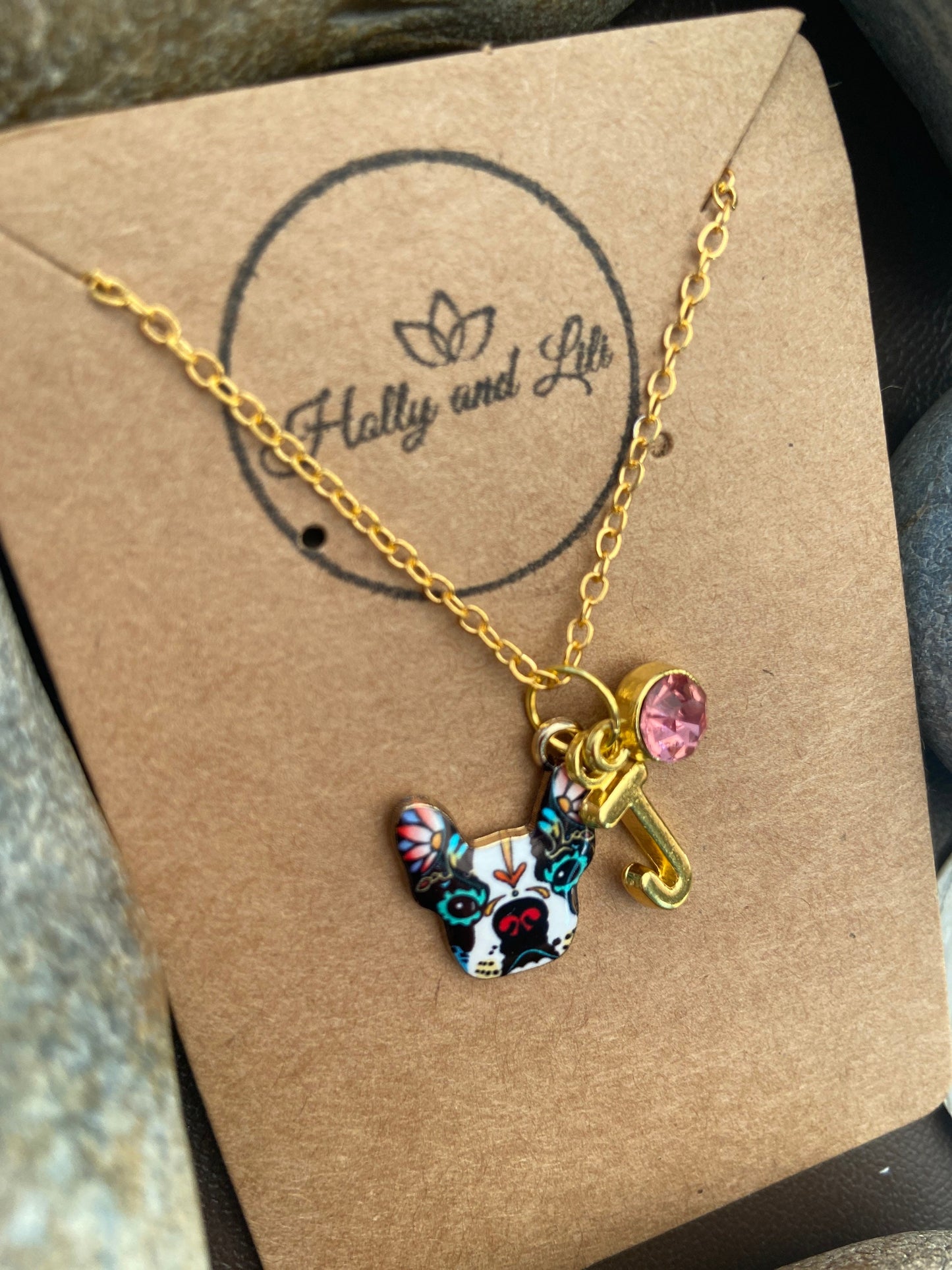 French Bulldog Personalised Pendant Charm Necklace, Alphabet Initials, Birthstone Charm, Bull Dog Chain, Bulldogs Animal Lovers Gift, Doggy
