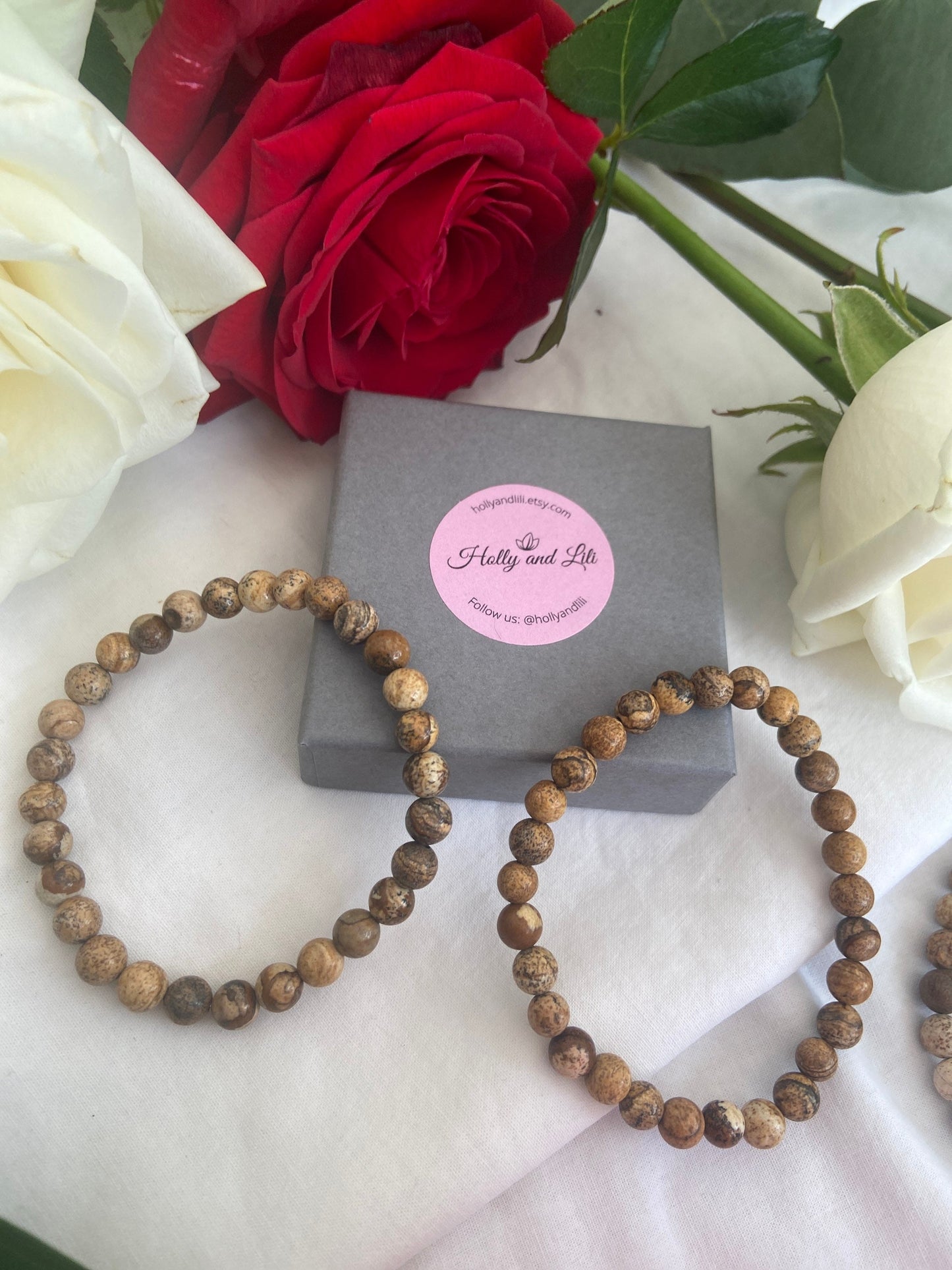 Picture Jasper Crystal Gemstone Bracelet, Peace Bracelet, Serenity Crystal, Relieves Guilt, Loss Recovery, Anxiety Bracelet, Stressed Gifts
