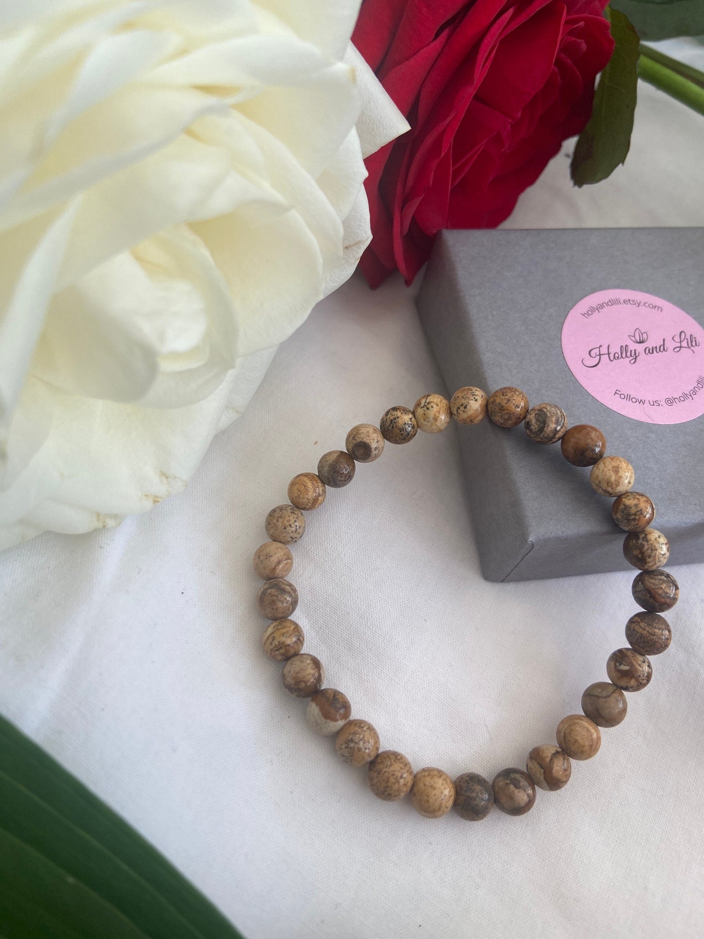 Picture Jasper Crystal Gemstone Bracelet, Peace Bracelet, Serenity Crystal, Relieves Guilt, Loss Recovery, Anxiety Bracelet, Stressed Gifts