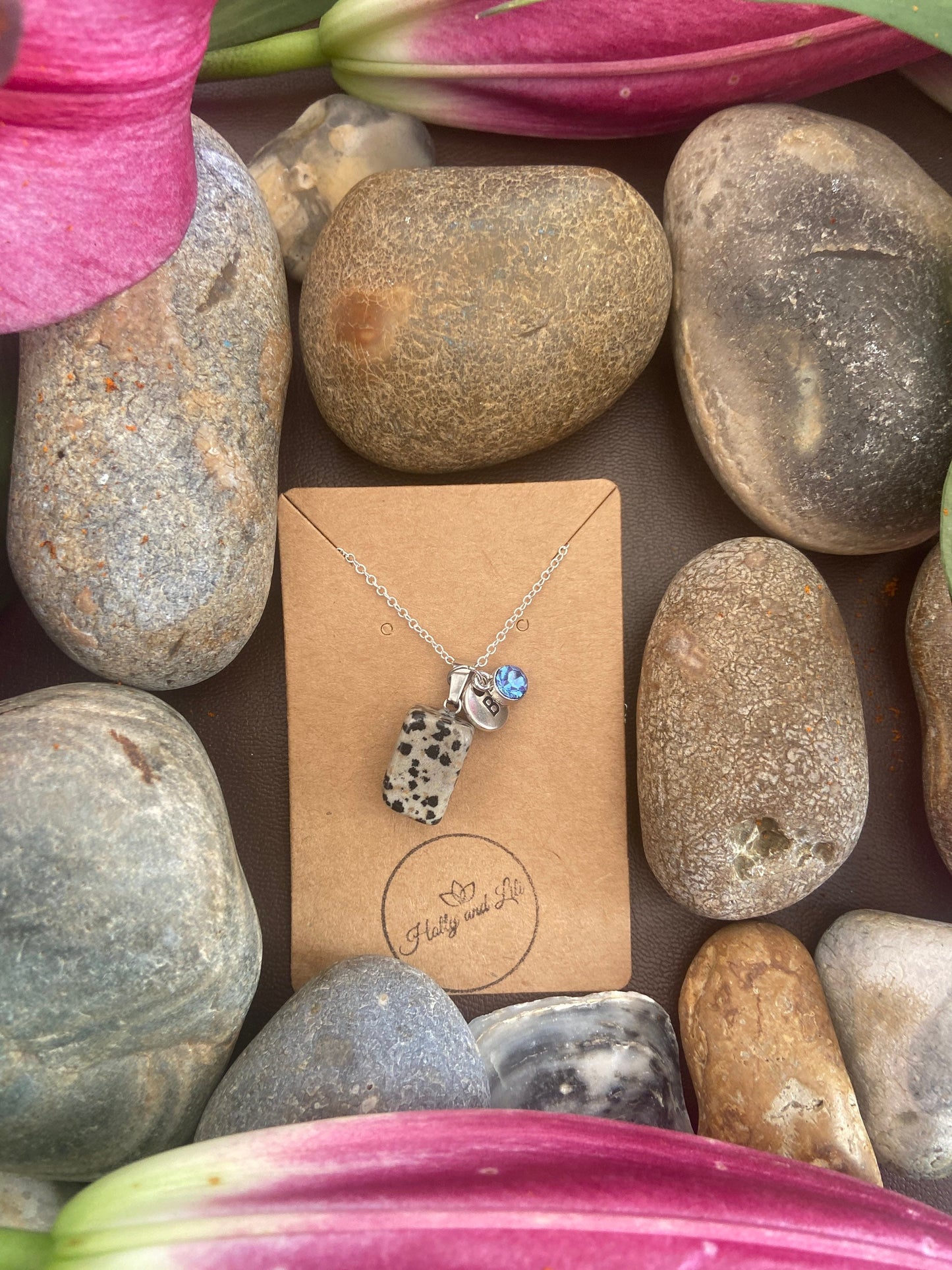 Dalmatian Jasper Agate Crystal Necklace, Alphabet Initial, Dalmatian Jasper Gemstone, Jasper Necklace, Dalmatian Jasper Chain, Birthstone
