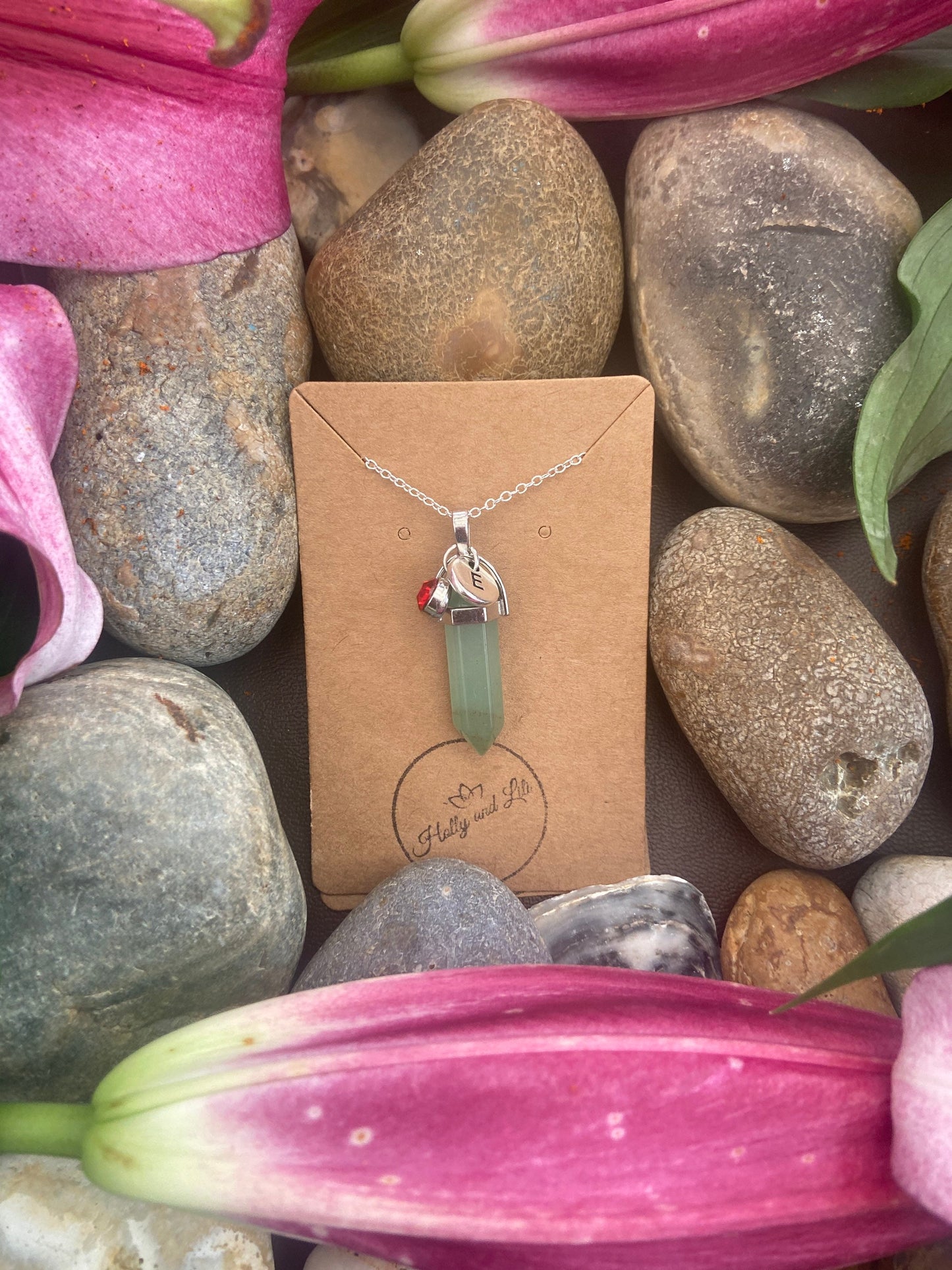Adventurine Hexagon Crystal Necklace, Alphabet Initial, Green Aventurine Gemstone, Good Luck Necklace, Green Crystal Chain, Birthstone Gift