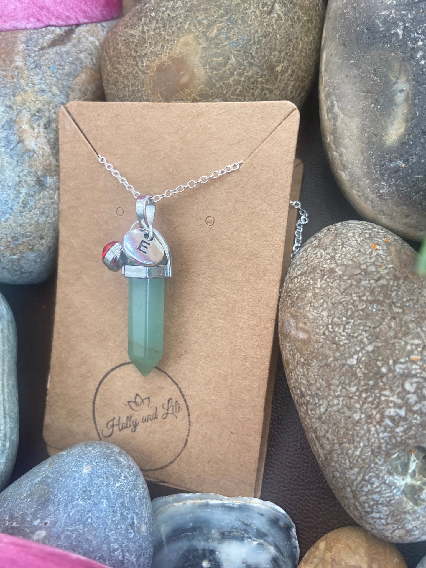 Adventurine Hexagon Crystal Necklace, Alphabet Initial, Green Aventurine Gemstone, Good Luck Necklace, Green Crystal Chain, Birthstone Gift