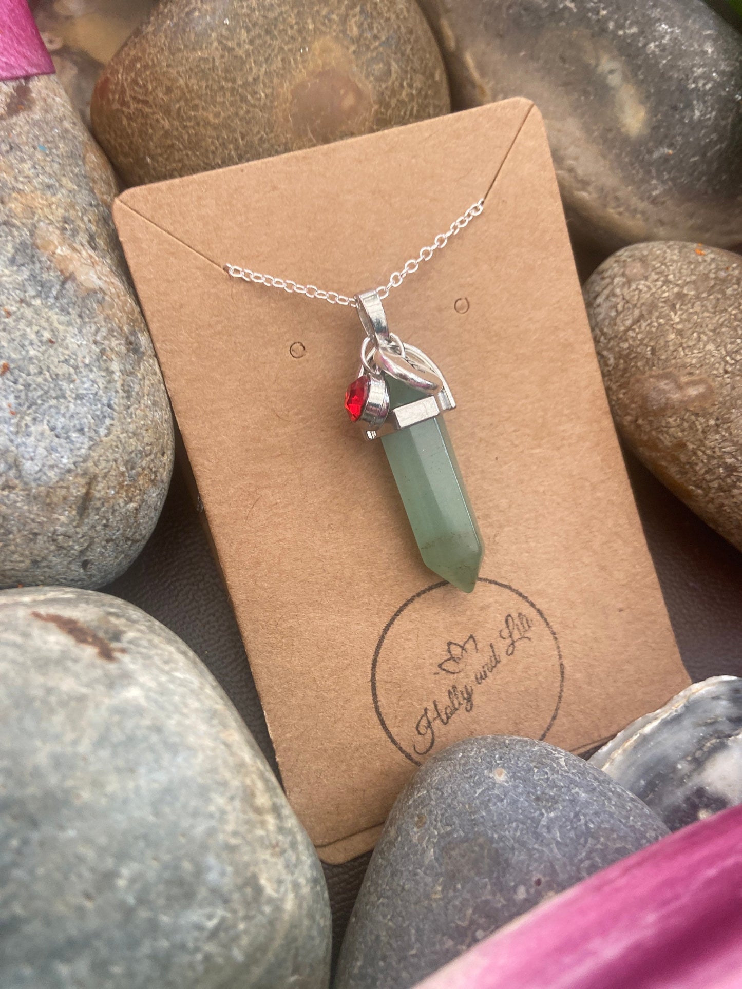 Adventurine Hexagon Crystal Necklace, Alphabet Initial, Green Aventurine Gemstone, Good Luck Necklace, Green Crystal Chain, Birthstone Gift