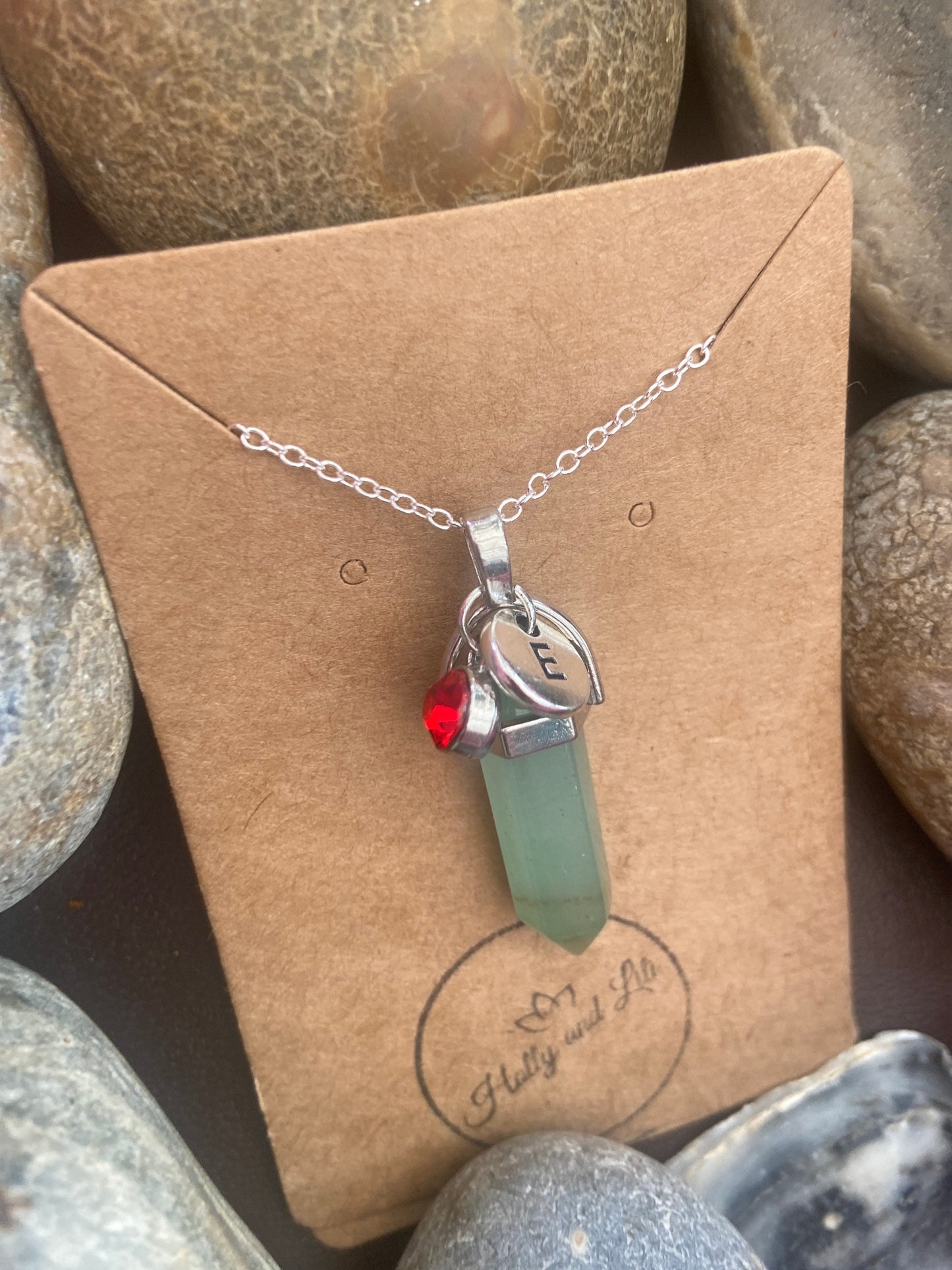 Adventurine Hexagon Crystal Necklace, Alphabet Initial, Green Aventurine Gemstone, Good Luck Necklace, Green Crystal Chain, Birthstone Gift