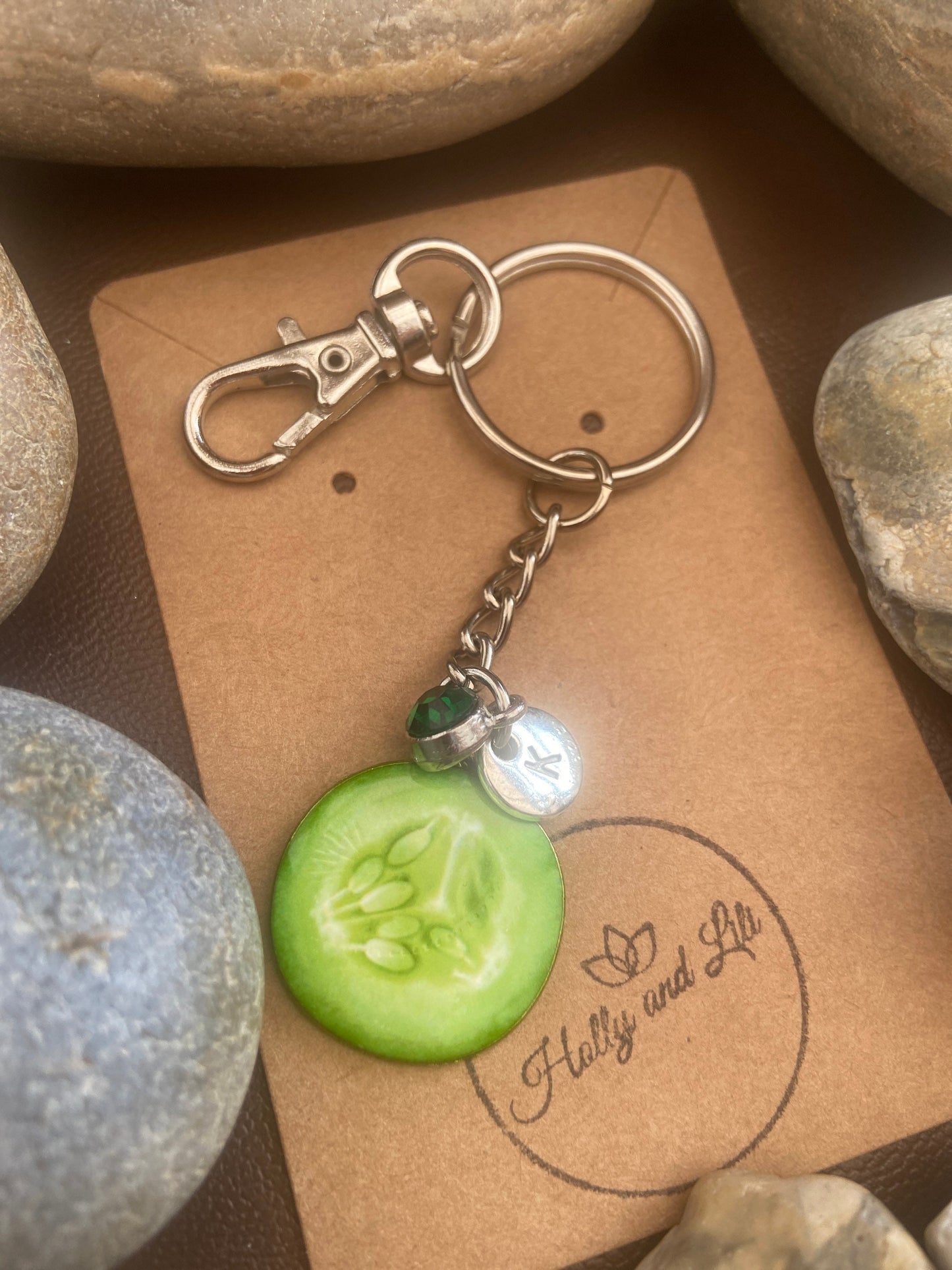 Cucumber Style Personalised Keychain, Cucumbers Keyring, Cucumber Fruit Alphabet Initials, Birthstone Charm, Fruit Gifts, Fruit Zipper Chain