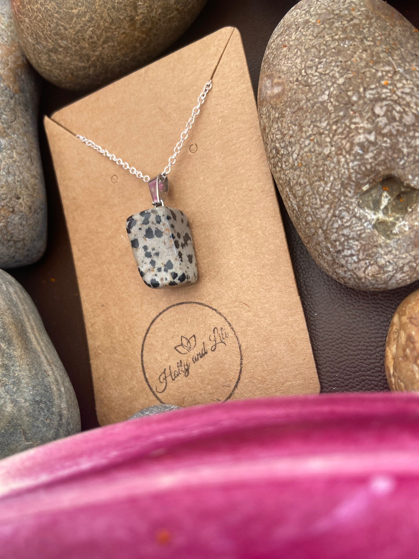 Dalmatian Jasper Agate Crystal Necklace, Alphabet Initial, Dalmatian Jasper Gemstone, Jasper Necklace, Dalmatian Jasper Chain, Birthstone