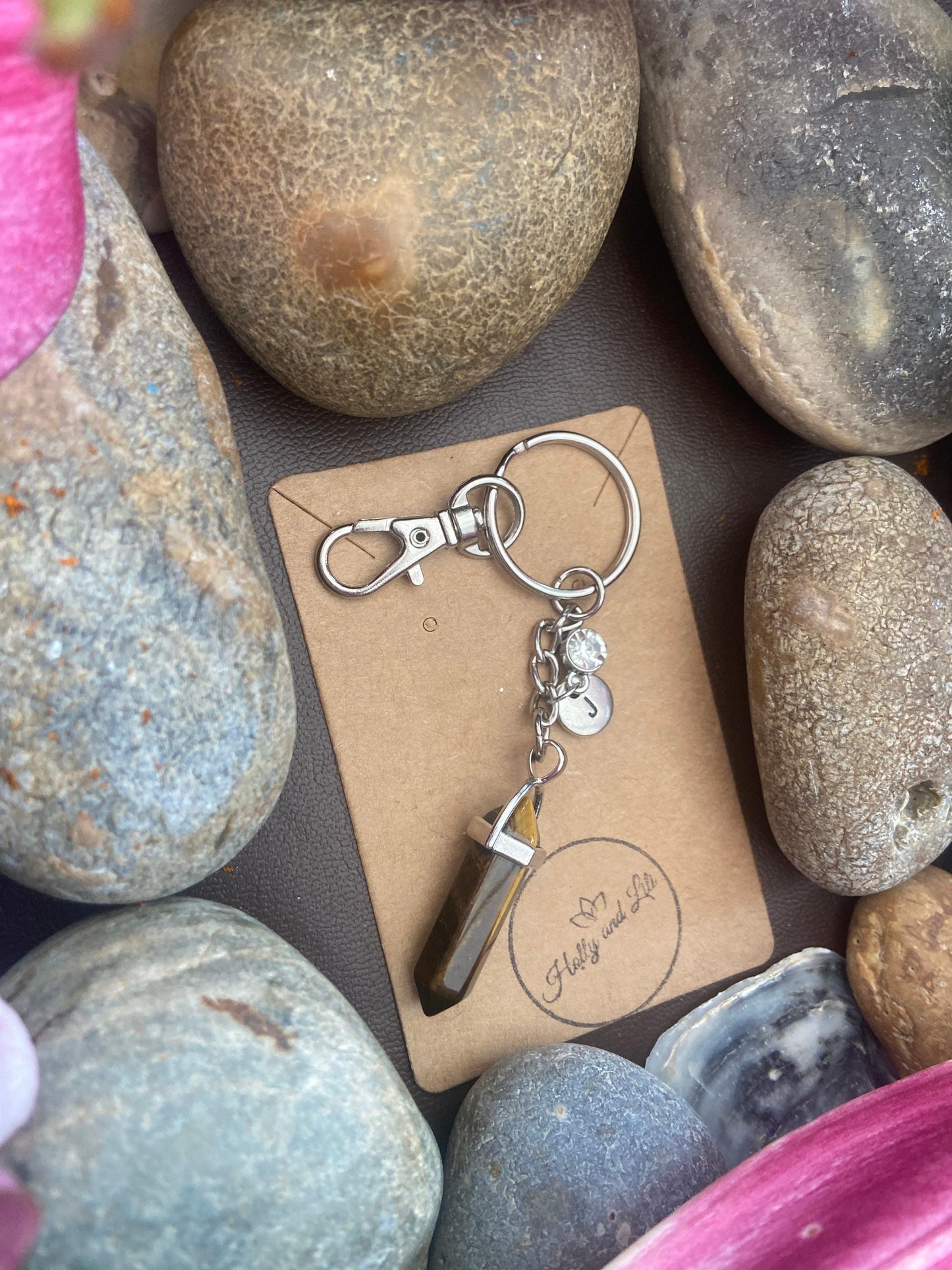 Tigers Eye Hexagon Crystal Keyring, Alphabet Initial, Tigers Eye Gemstone, Tigers Eye Keychain, Tiger Eye Chain, Birthstone Keyring Gifts