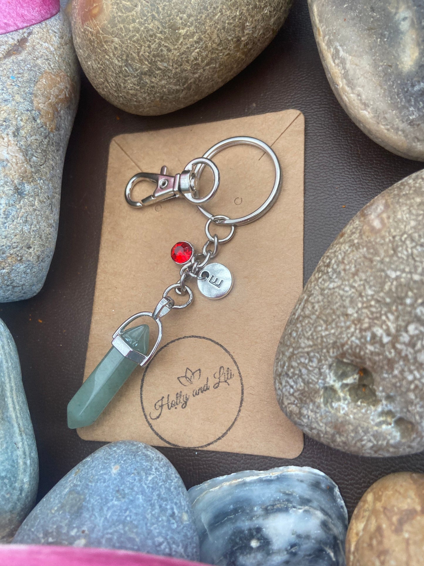 Aventurine Hexagon Crystal Keyring, Alphabet Initial, Aventurine Gemstone, Good Luck Keychain, Aventurine Chain, Birthstone Keyring  Gifts