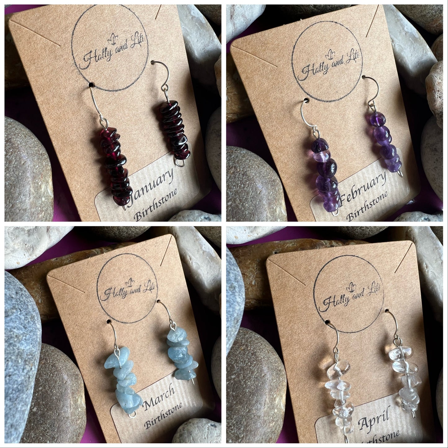 Birthstone Pebble Drop And Dangle Crystals Earrings, Amethyst Earrings, Pearl Earrings, Aquamarine Earrings, Handmade Necklace, Birthstones