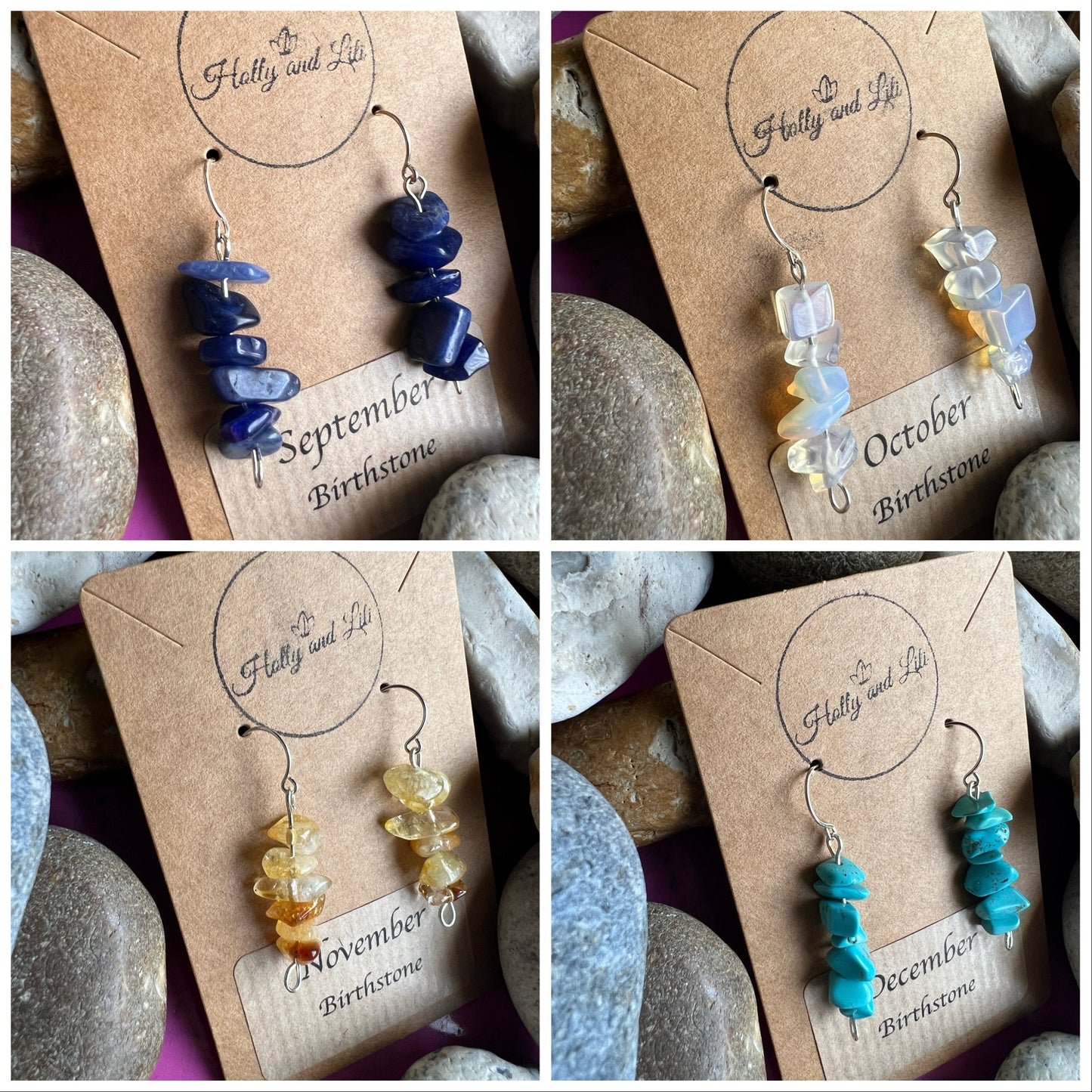 Birthstone Pebble Drop And Dangle Crystals Earrings, Amethyst Earrings, Pearl Earrings, Aquamarine Earrings, Handmade Necklace, Birthstones