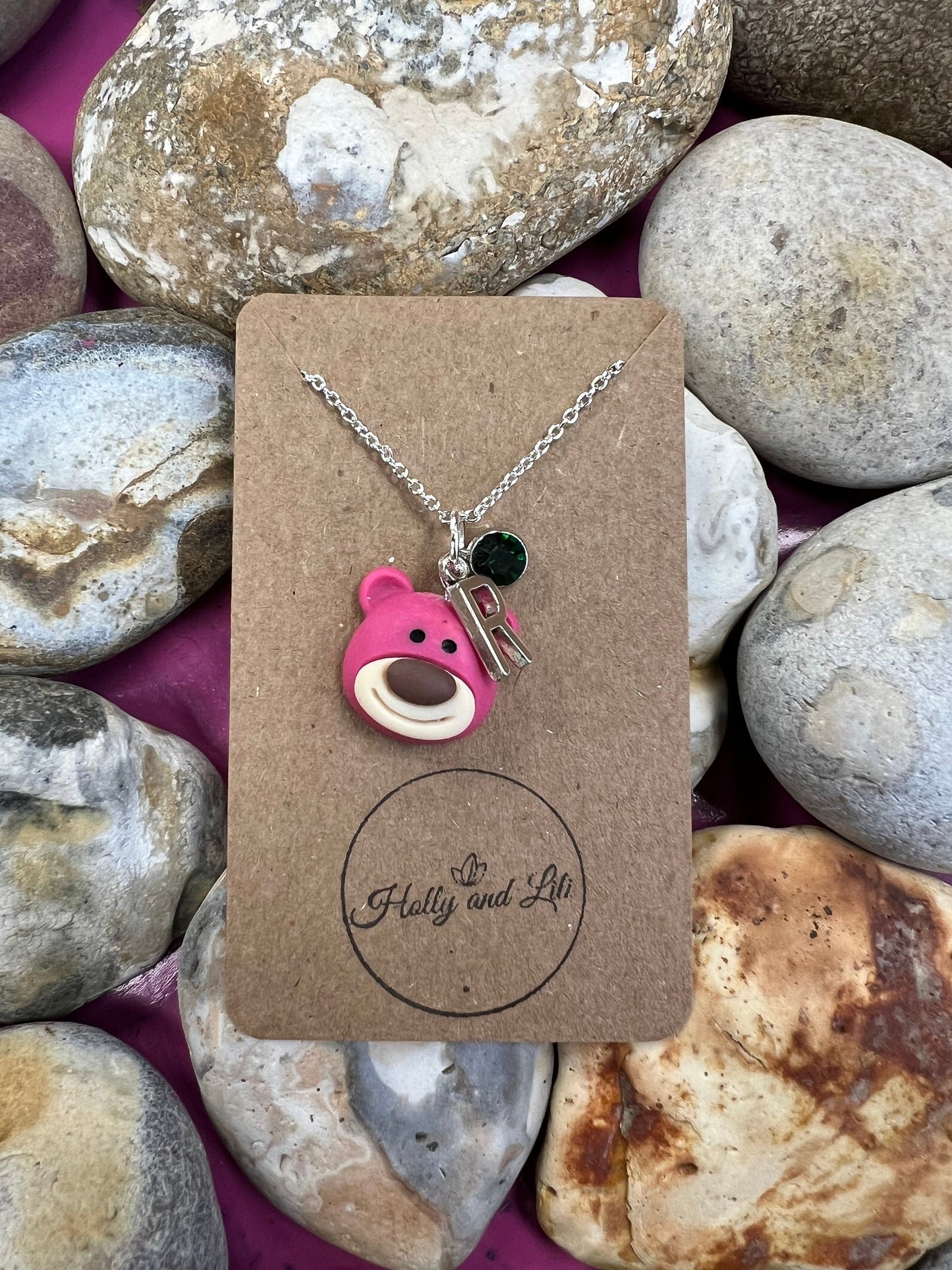 Bear Necklace, Personalised Pendant Charm Necklace, Alphabet Initials, Birthstone Charm, First Necklace, Gift For Daughter, Bear Chain