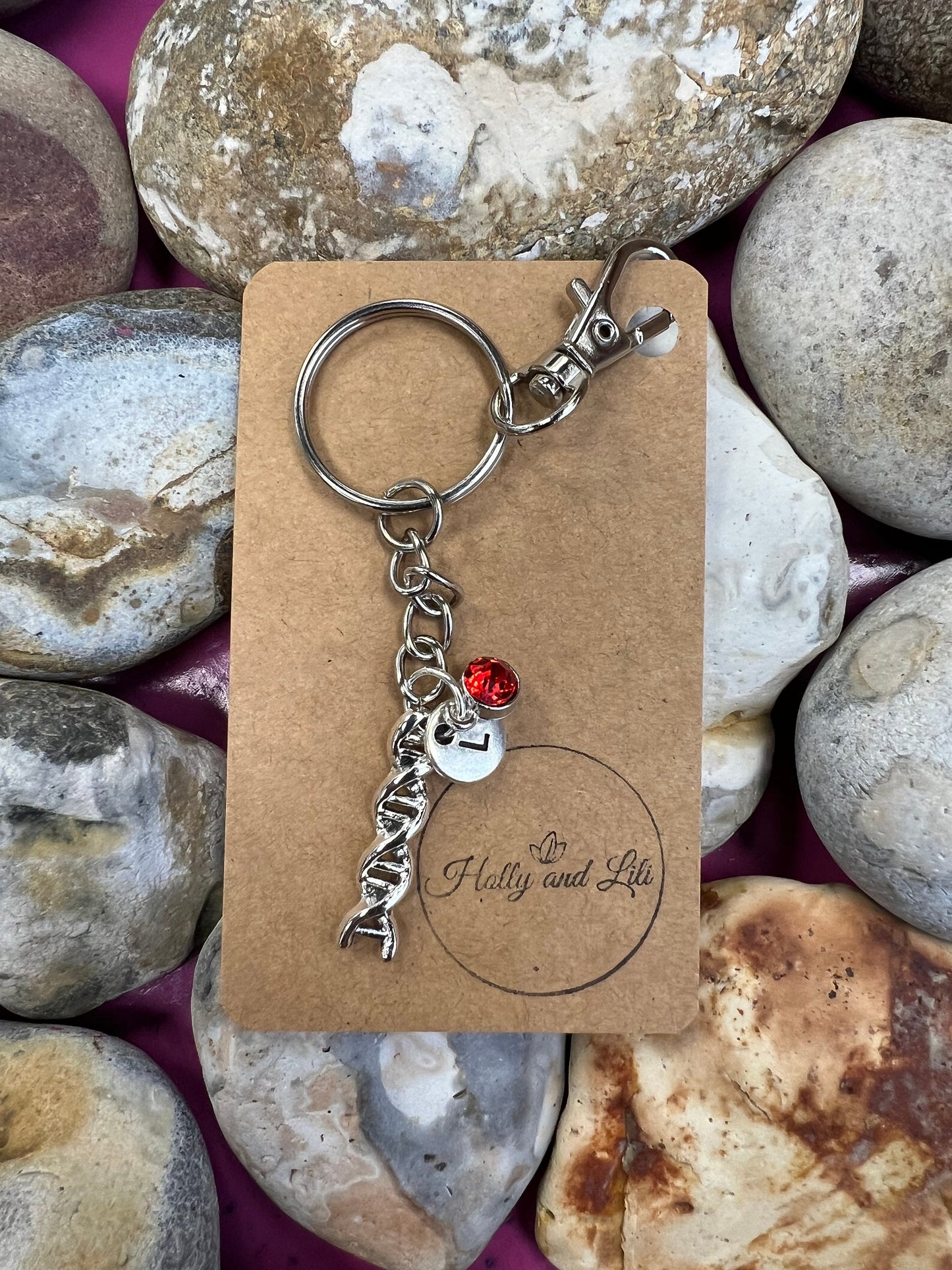 DNA Style Personalised Keychain, DNA Keyring, DNA Alphabet Initials, Birthstone Charm, Dna Gifts, Zipper Chain