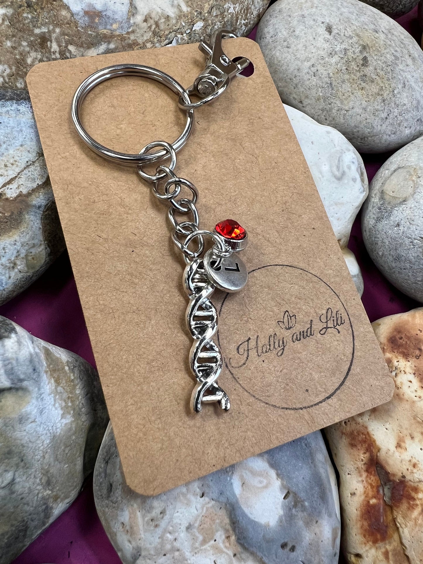 DNA Style Personalised Keychain, DNA Keyring, DNA Alphabet Initials, Birthstone Charm, Dna Gifts, Zipper Chain