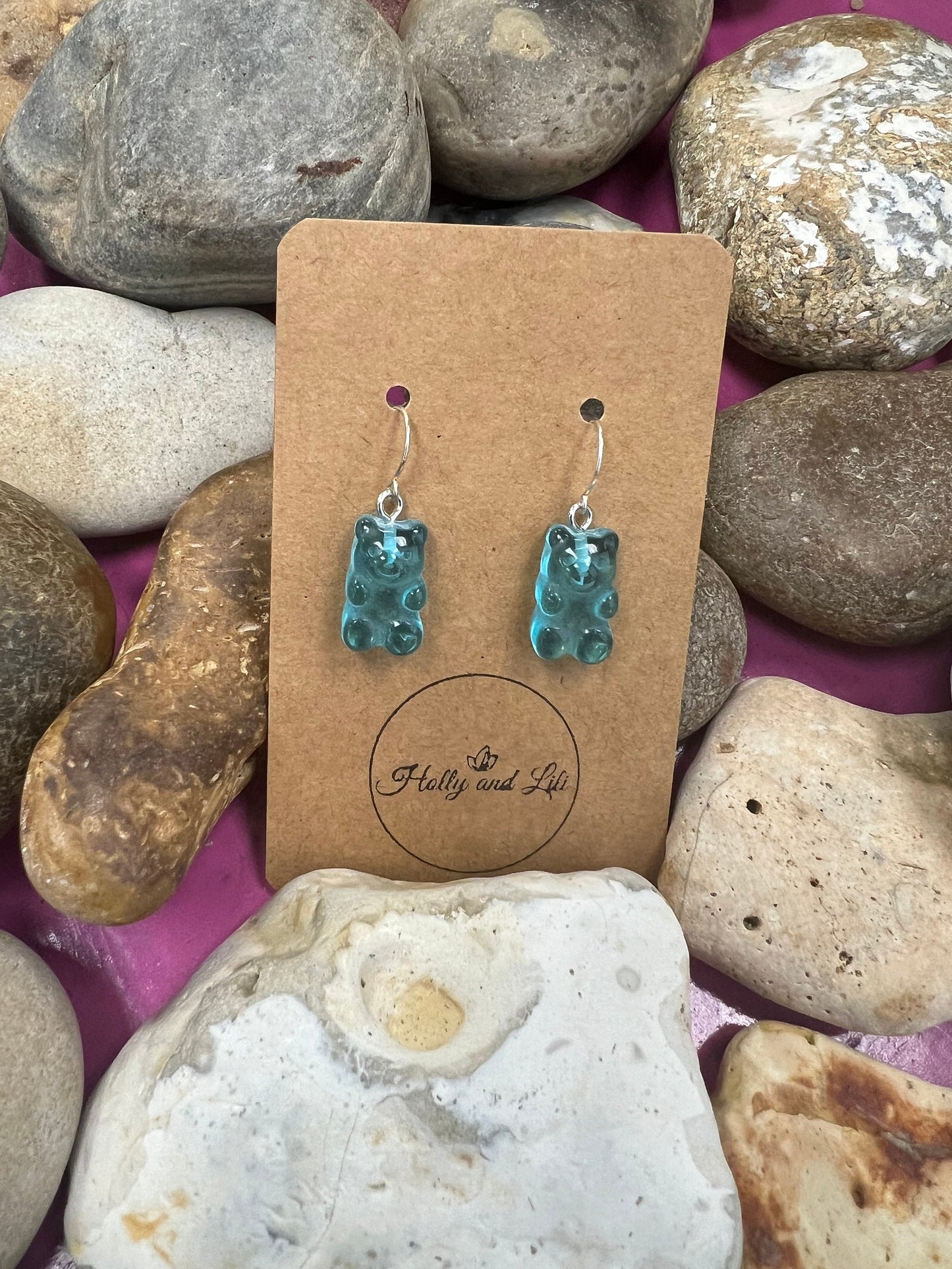 Gummy Bear 925 Sterling Silver Blue Style Earrings, 925 Teddy Bear, Personalise Hooks, Novelty 925 Bear Earrings, Cute Gummy, 925 Gummy Bear