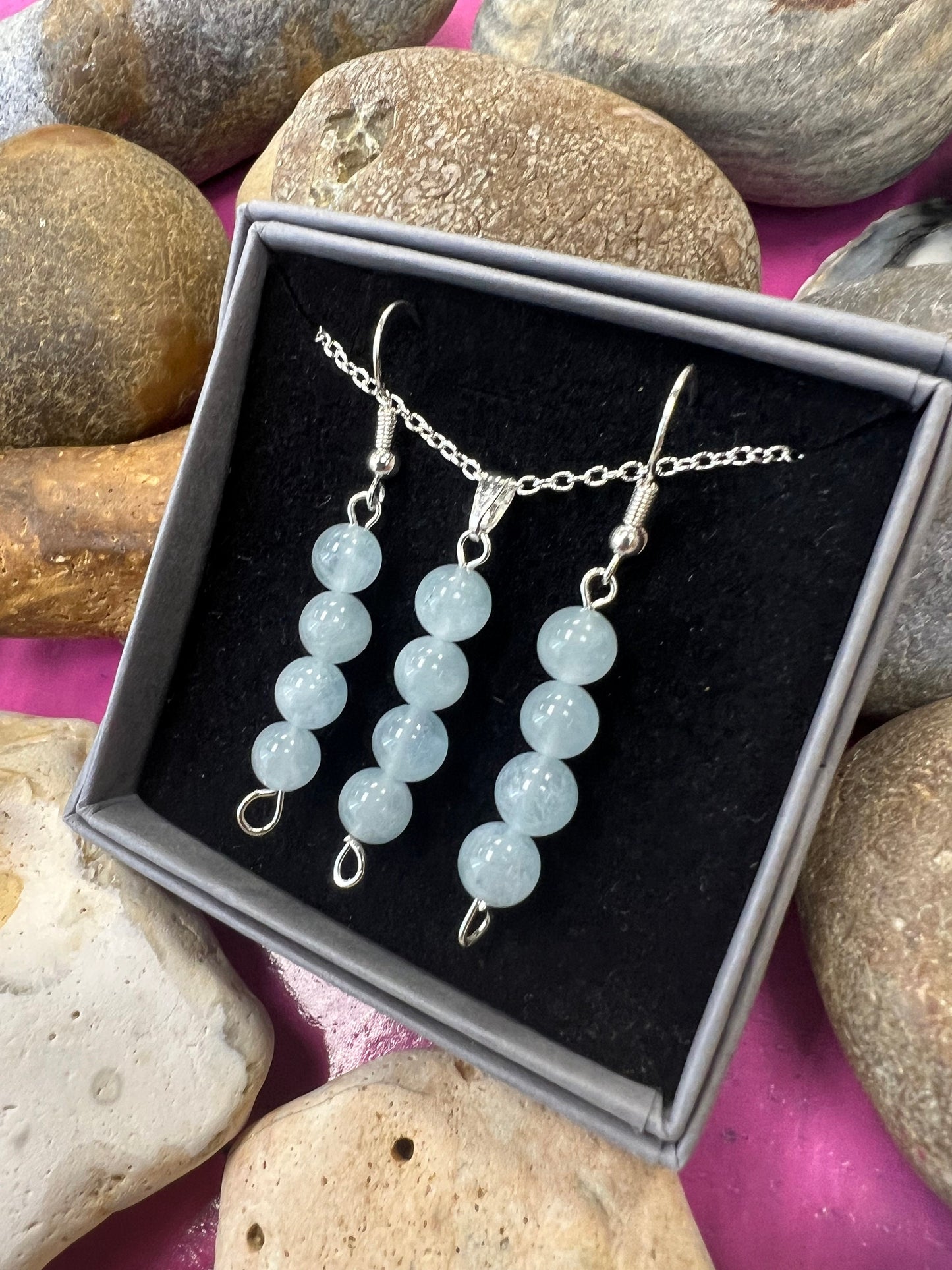 Birthstone Crystal Aquamarine Bead Drop And Dangle Earrings, Healing 925 Earrings, Sterling Silver 925, Birthday Jewellery Gift Set March
