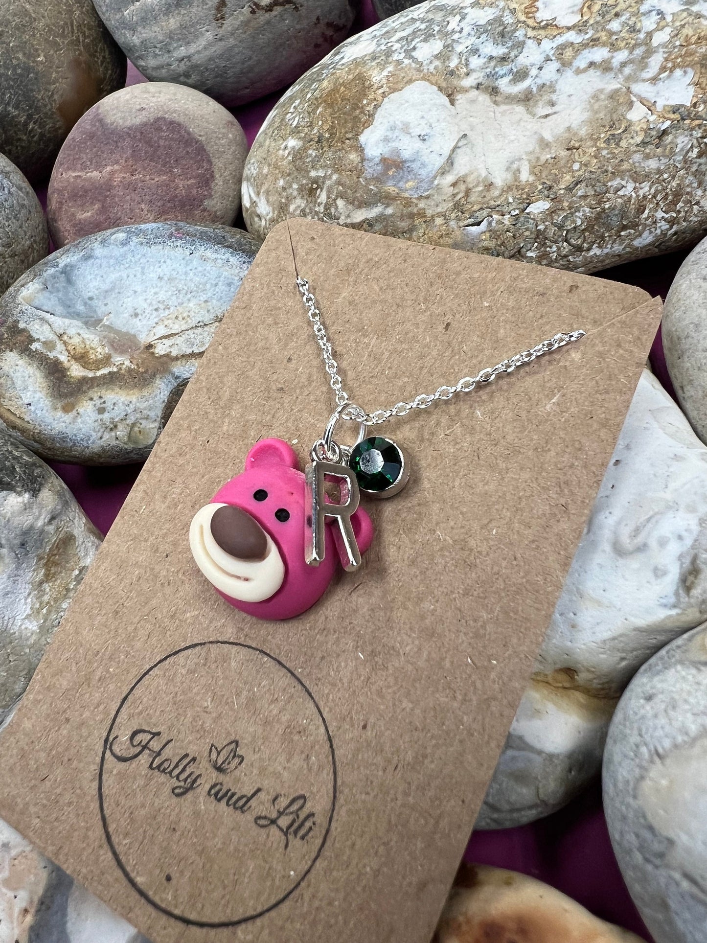 Bear Necklace, Personalised Pendant Charm Necklace, Alphabet Initials, Birthstone Charm, First Necklace, Gift For Daughter, Bear Chain