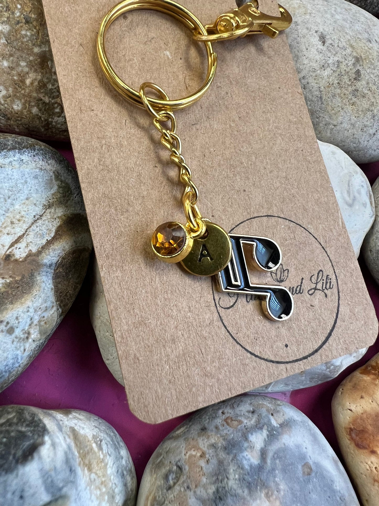 Treble Clef Style Personalised Keychain, Music Keyring, Music Note Alphabet Initials, Birthstone Charm, Musician Gifts, Fruit Zipper Chain