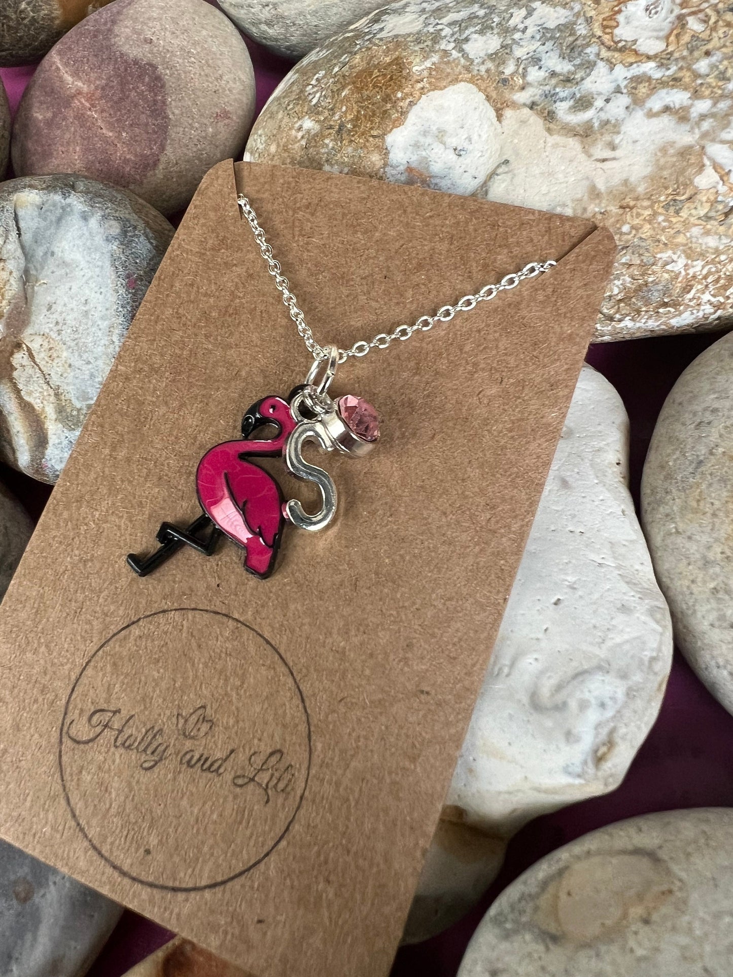 Flamingo Pink Personalised Pendant Animal Charm Gold Necklace, Alphabet Initials, Birthstone Charm, Flamingo Gift, Flamingo Necklace & Gift