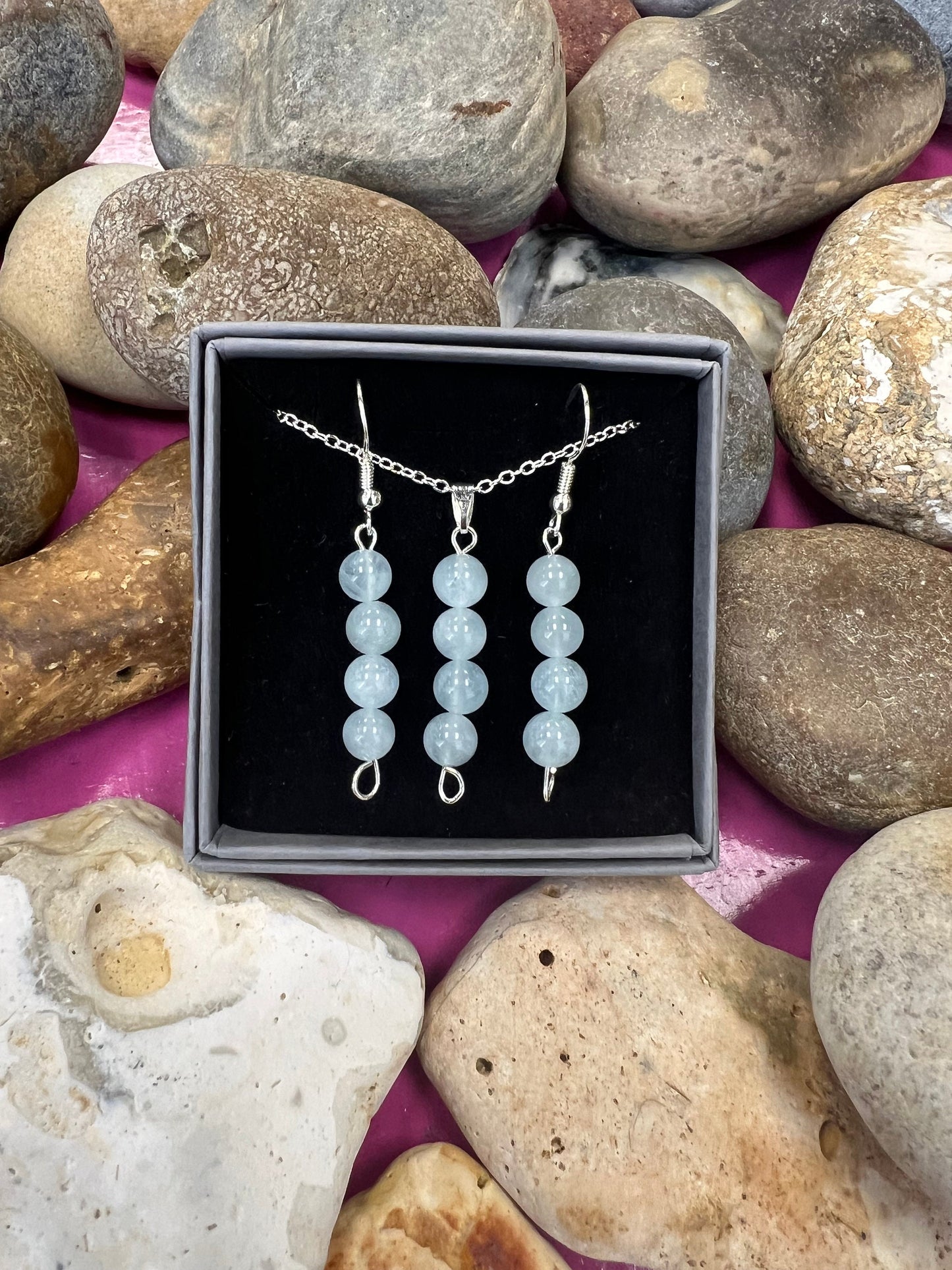 Birthstone Crystal Aquamarine Bead Drop And Dangle Earrings, Healing 925 Earrings, Sterling Silver 925, Birthday Jewellery Gift Set March