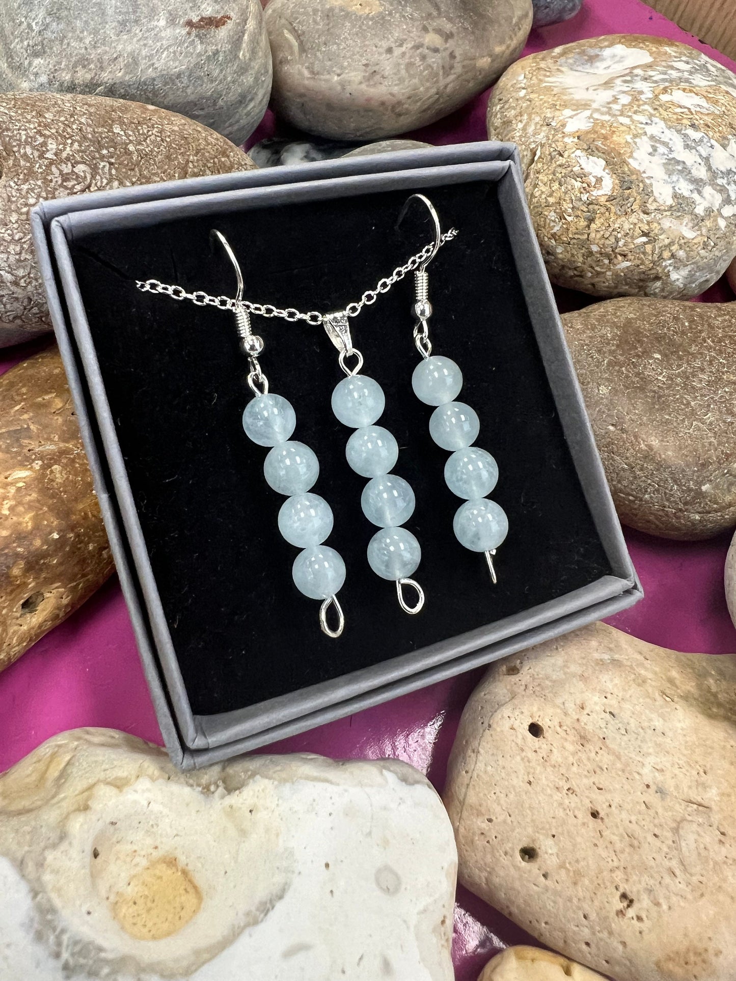 Birthstone Crystal Aquamarine Bead Drop And Dangle Earrings, Healing 925 Earrings, Sterling Silver 925, Birthday Jewellery Gift Set March
