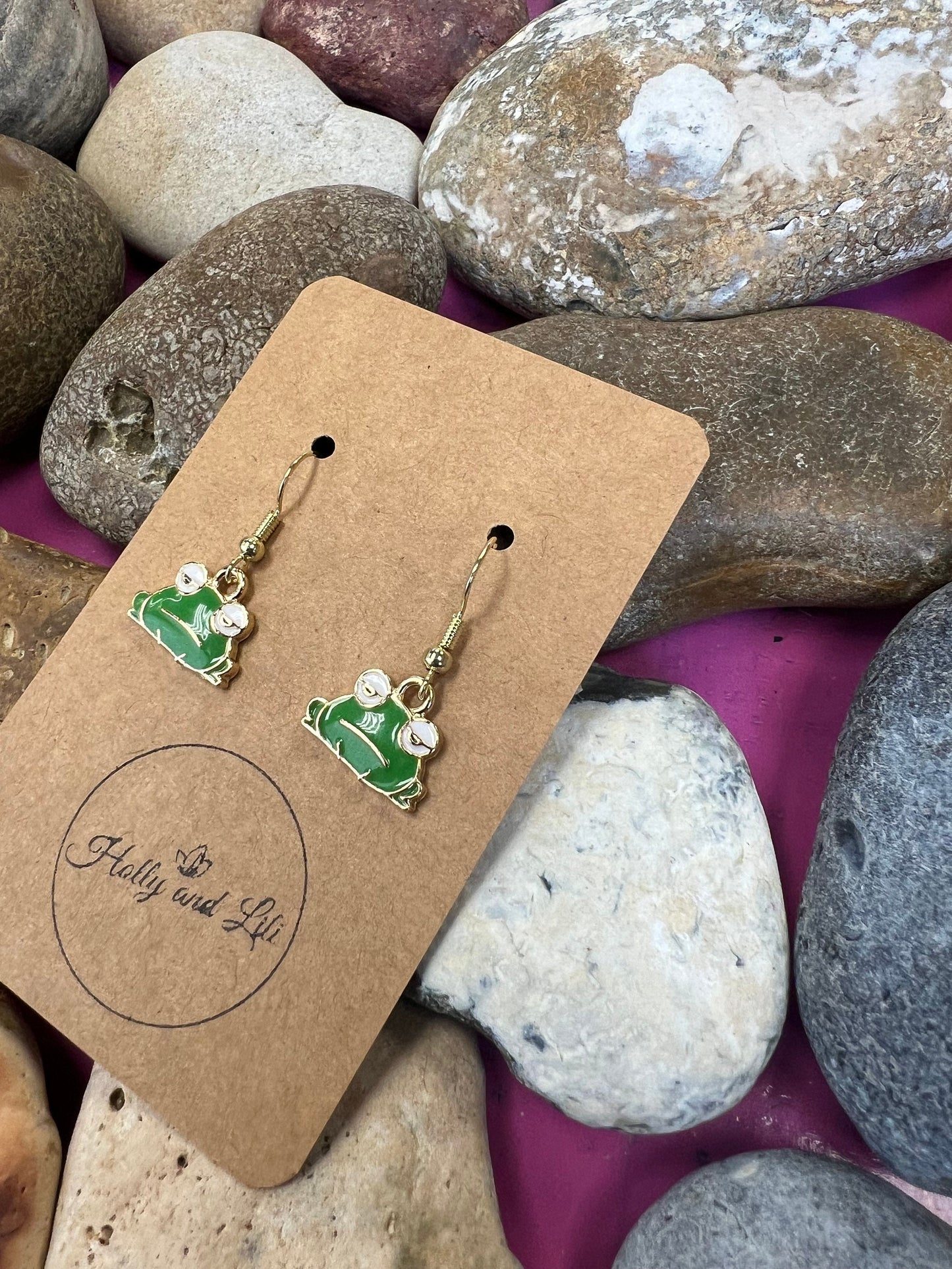 Frog Face Earrings, Green Frogs Earrings, Toad Personalised Earrings, Amphibian Earrings, Wild Frogs, Froggy Earring Hooks, Frog Hoops