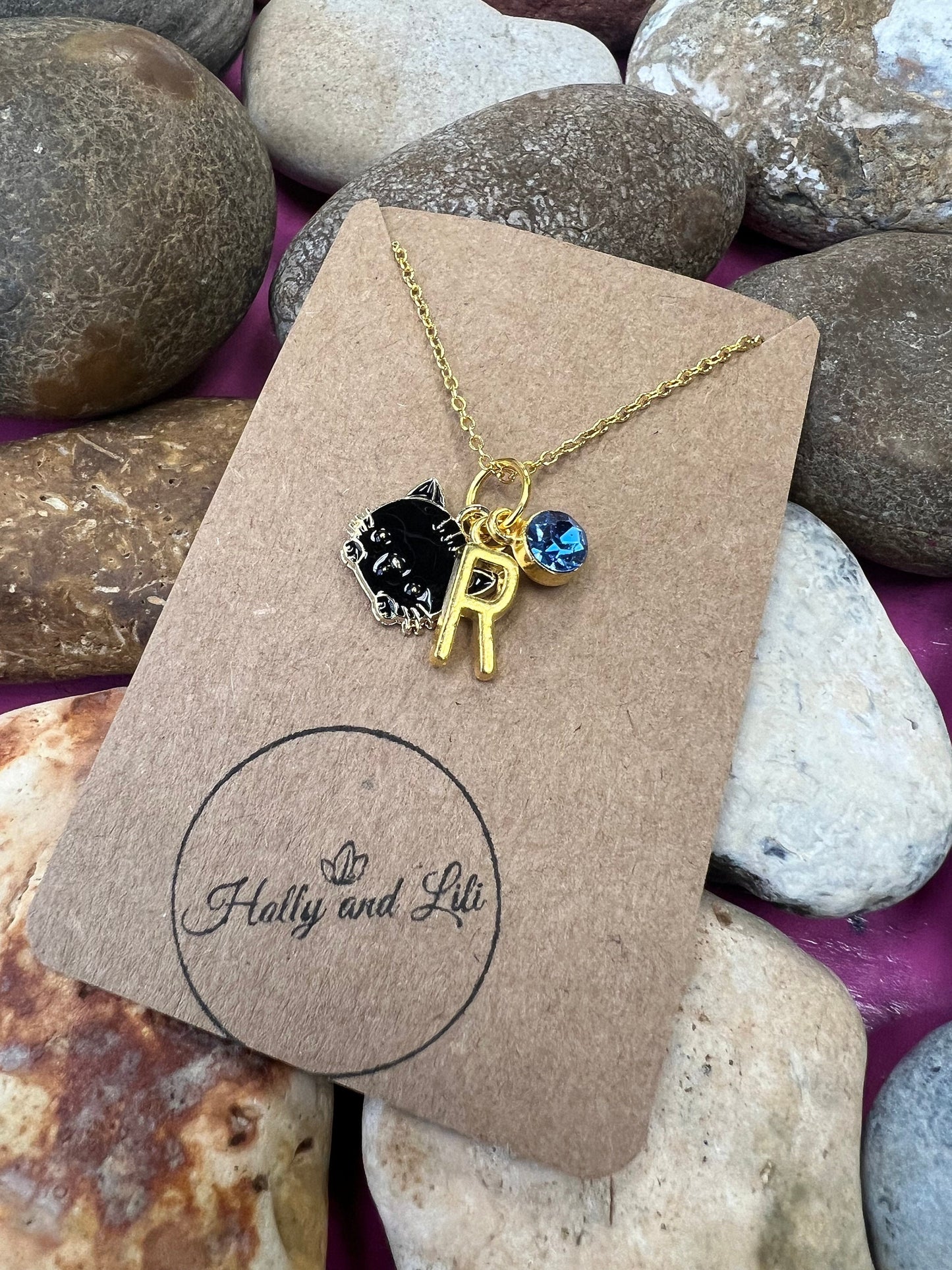 Cat Face Personalised Pendant Animal Charm Necklace, Alphabet Initials, Birthstone Charm, Cats, Kittens, Pussy Cat Gift, Cat Necklaces