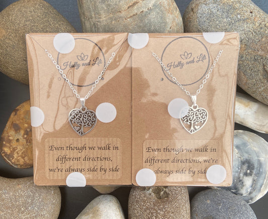 Best Friend Heart Necklaces Gift Set - Best Friends - Mother & Child Heart Tree Of Life Personalised 2 Necklace gifts with your own words...