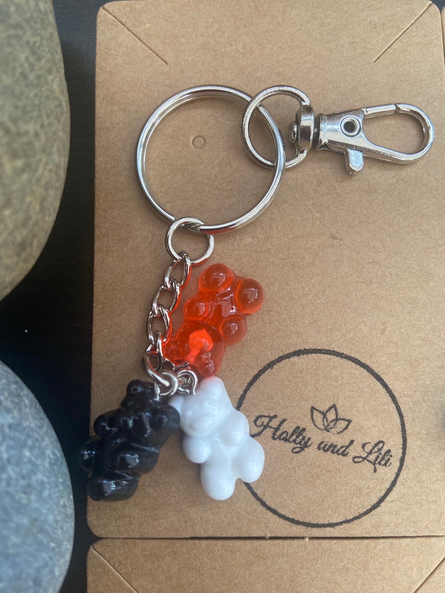 Gummy Bear Keyring, Triple Charm Personalised, Teddy Bear Keychains, Gummy Zipper Keyring , Novelty Keychains, Personalise Bear Gift For BFF