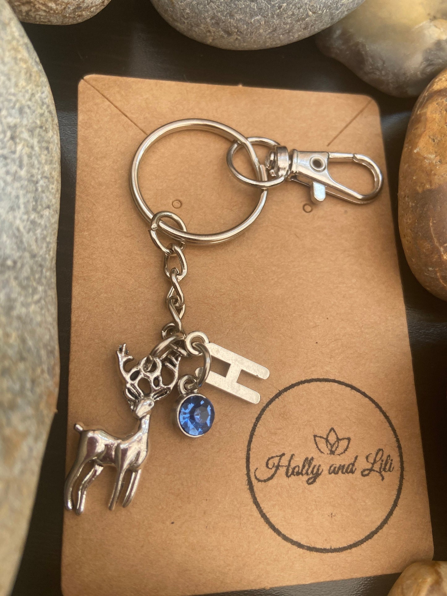 Deer Personalised Keychain, Stag Keyring, Alphabet Initials, Birthstone Charm Keyring, Personalised Gift For Her, Animal Gifts, Cute For BFF