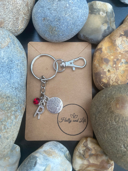 Tree Of Life Silver Keychain, Pendant Personalised Keyring, Life Gift, Alphabet Initials, Birthstone Charm, Gift For Her, Zipper Chain Gifts