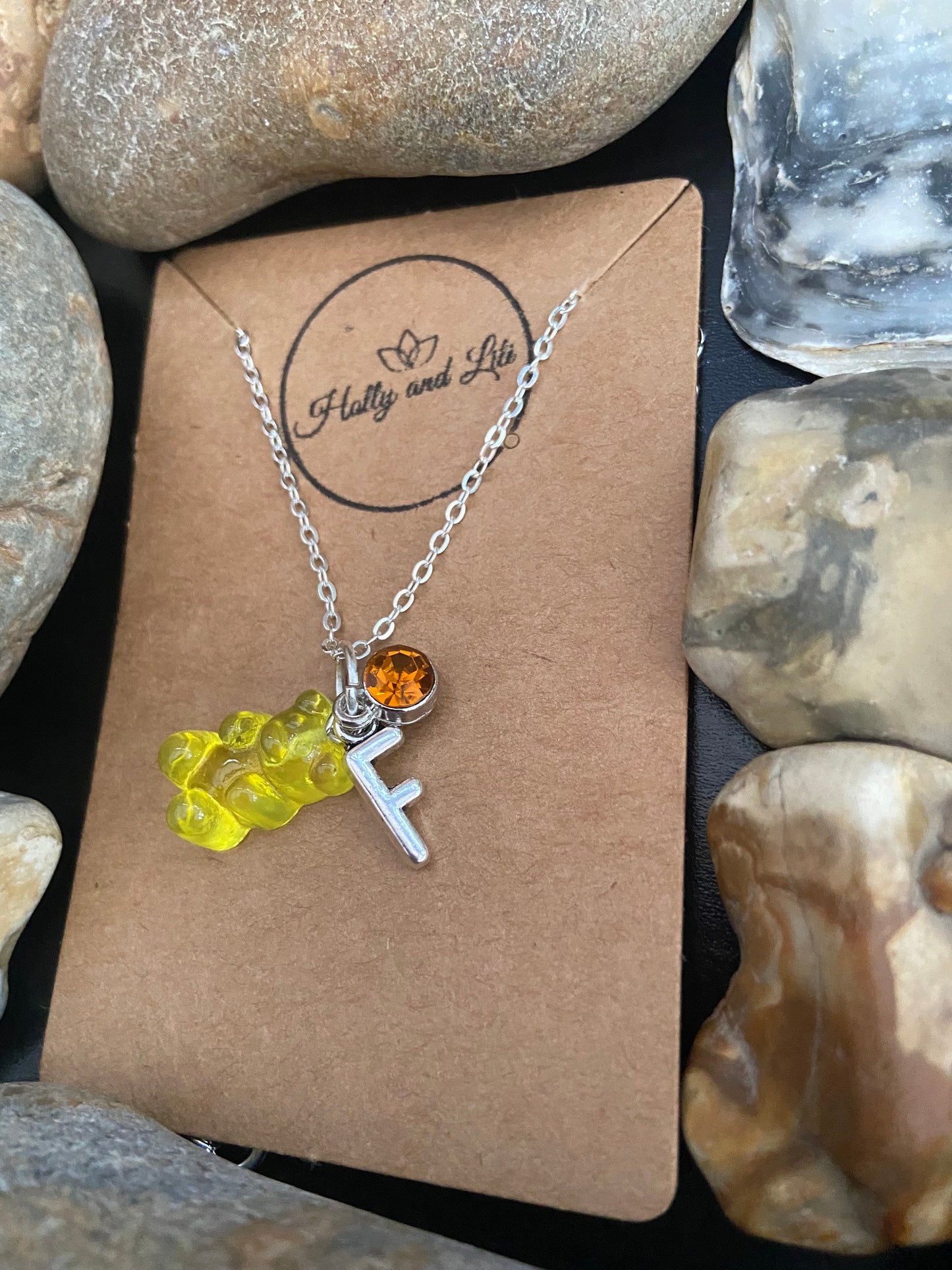 Gummy Bear Yellow Personalised Pendant Charm Necklace, Alphabet Initials, Birthstone Charm, Teddy Bear,  Novelty, Cute Gifts For Her, Unique