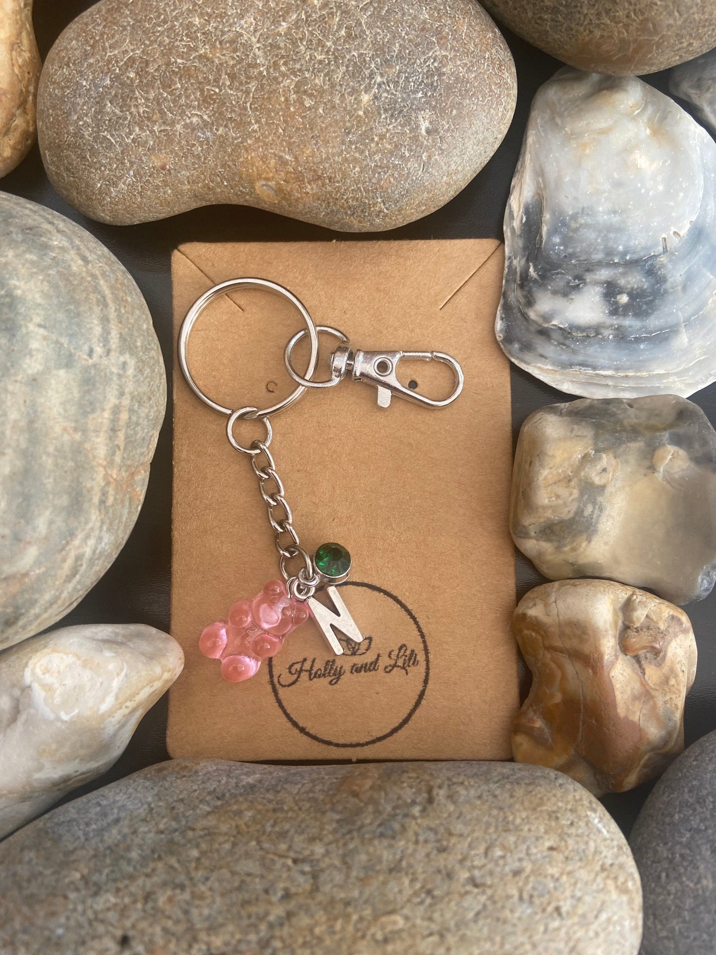 Gummy Bear Pink Personalised Keychain, Teddy Bear Keyring,  Alphabet Initials Zipper Chain, Birthstone Charm, Bear Keyring, Gummy Style Gift