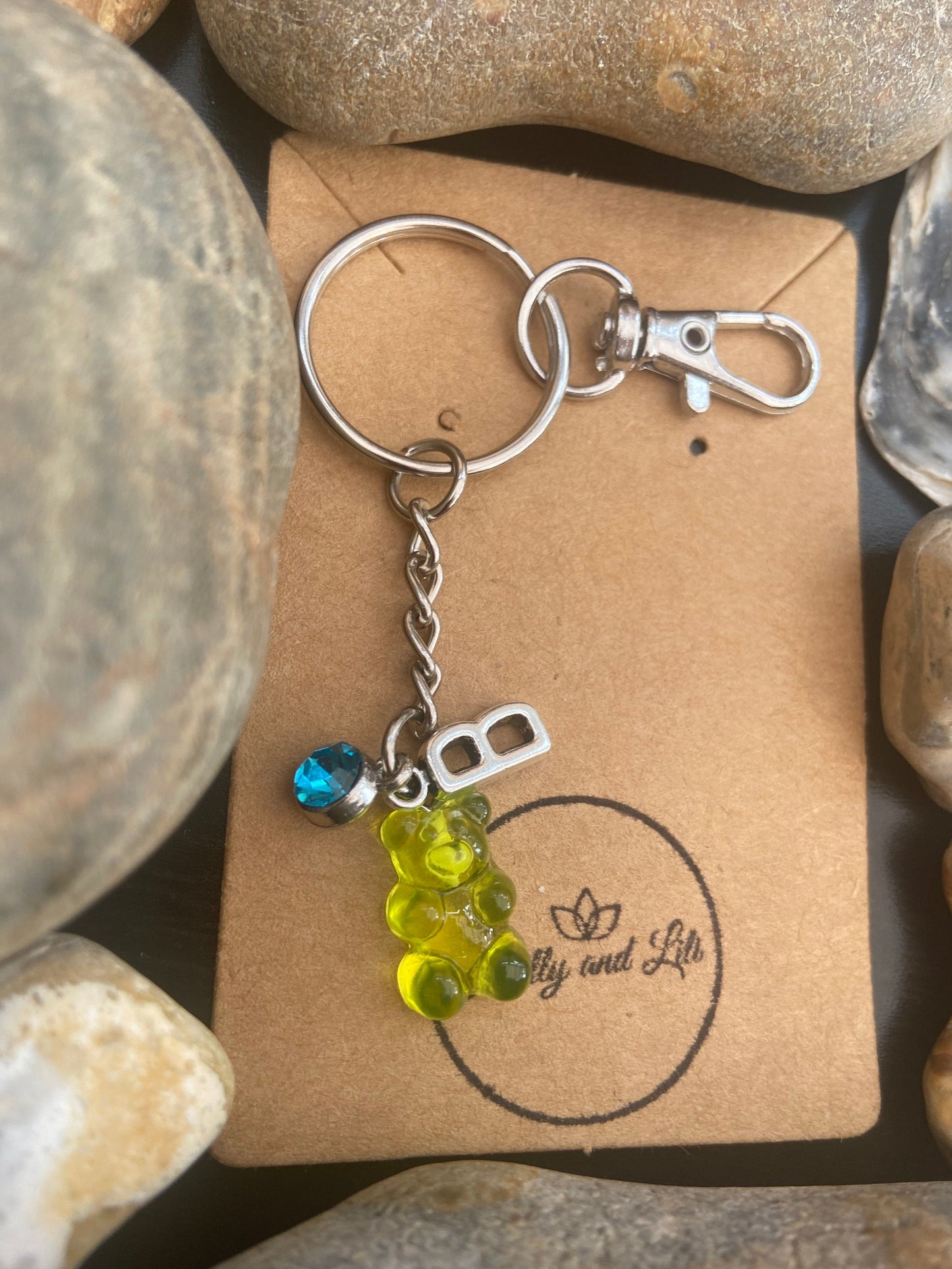 Gummy Bear Green Style Personalised Keychain, Teddy Bear Keyring, Alphabet Initials, Birthstone Charm, Zipper Chain, Gummy Keyring For Her