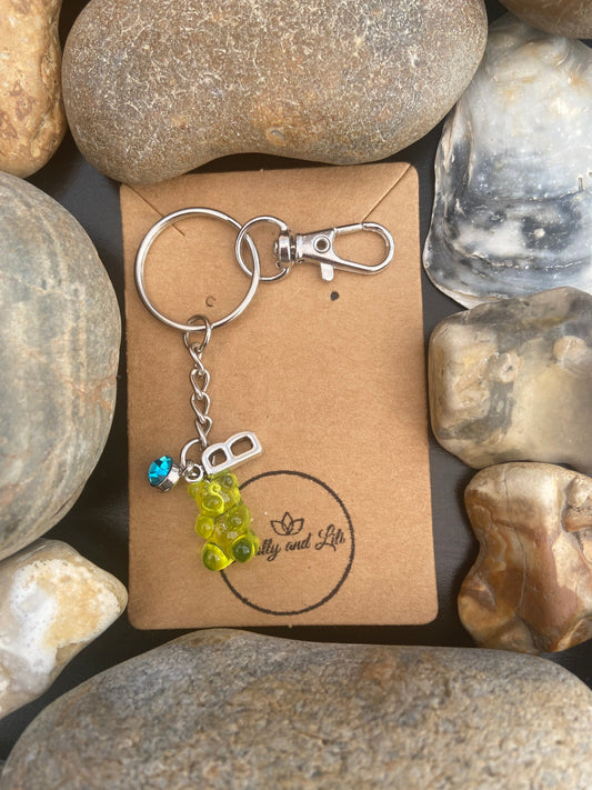 Gummy Bear Green Style Personalised Keychain, Teddy Bear Keyring, Alphabet Initials, Birthstone Charm, Zipper Chain, Gummy Keyring For Her