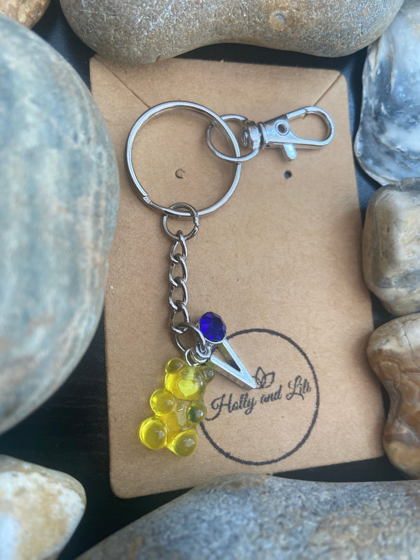 Gummy Bear Yellow Personalised Keychain, Novelty Keyring, Teddy Bear, Alphabet Initials, Birthstone Charm, Personalise Your Chain, Cute Gift