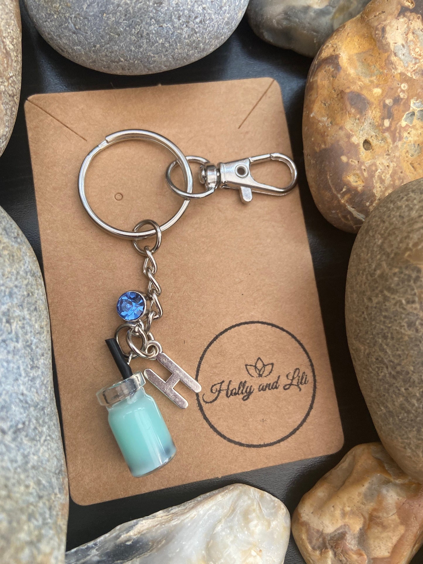 Bubble Tea Light Blue, Boba Personalised Keychain, Personalise Keyring Charm, Alphabet Initial,  Birthstone Charm, Novelty Zipper Chain Gift